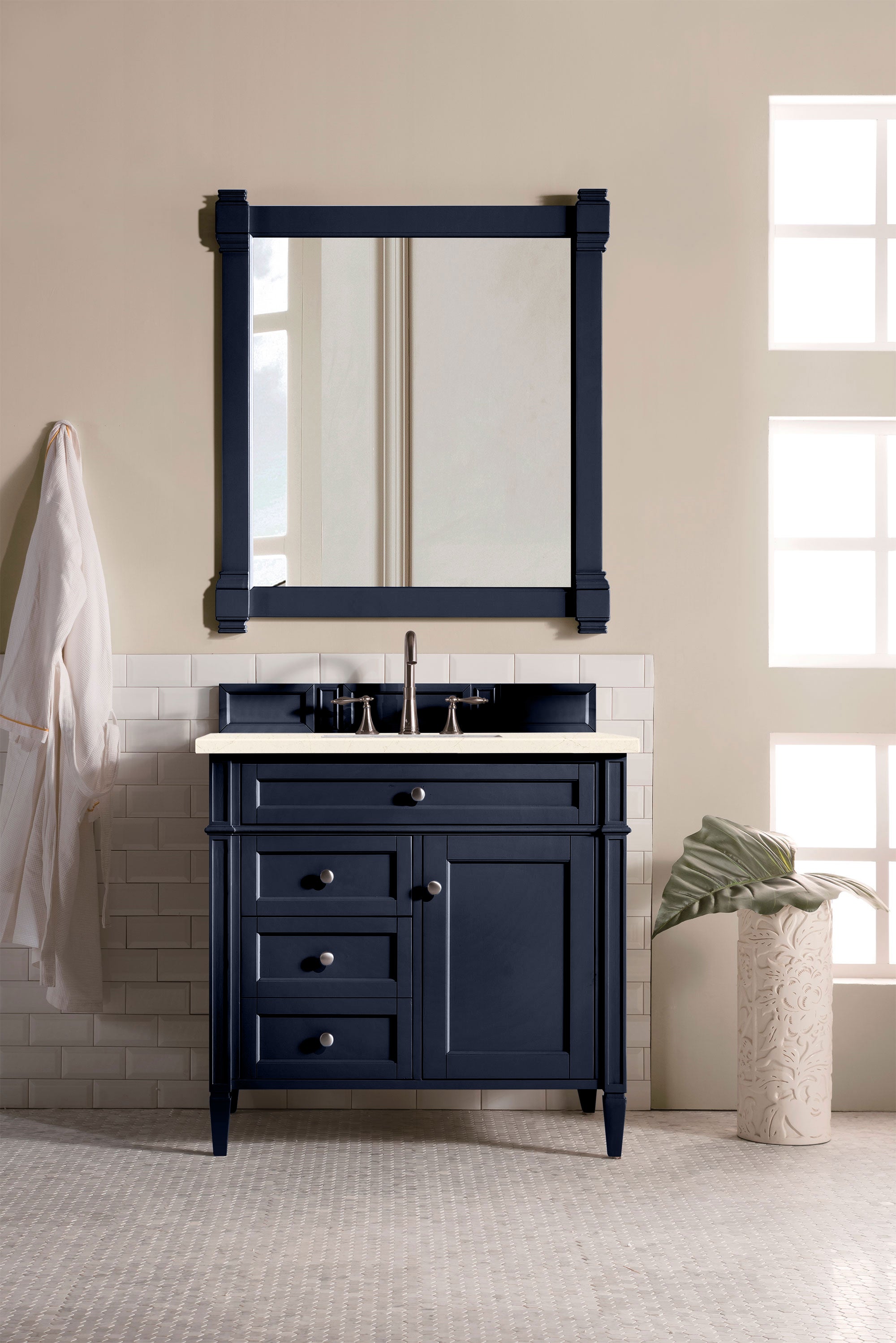 Brittany 36 Inch Victory Blue Bathroom Vanity with 3CM Eternal Marfil Quartz Countertop - Modern Single Sink Vanity for Small Bathrooms & Powder Rooms