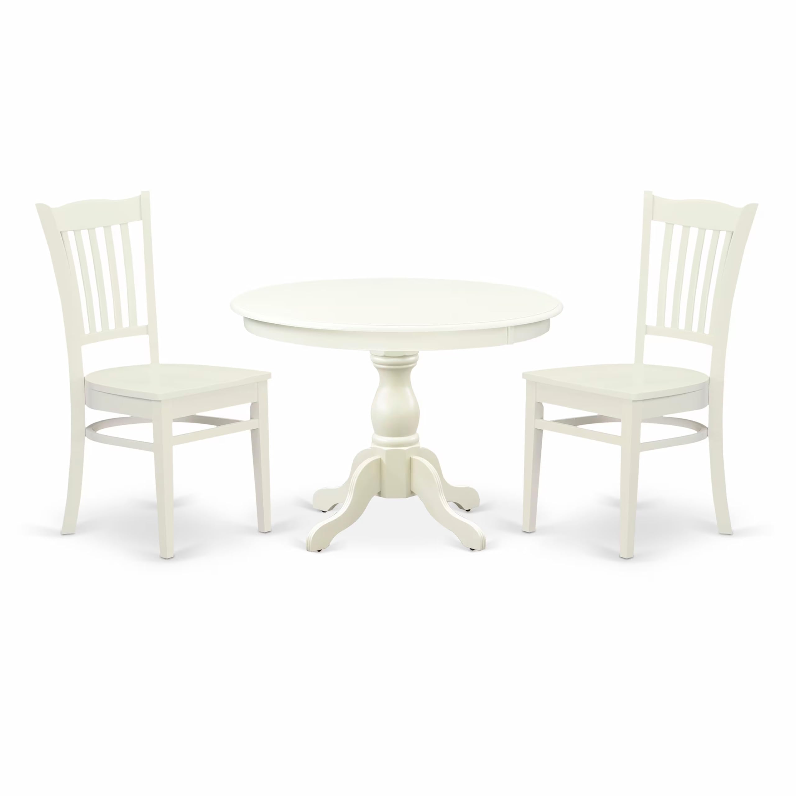 East West Furniture HBGR3-LWH-W 3-Piece Round Kitchen Table Set with Pedestal Base & 2 Chairs for Small Spaces, 42x42 Inch, Linen White - Perfect for Apartments, Breakfast Nooks & Cozy Dining Areas