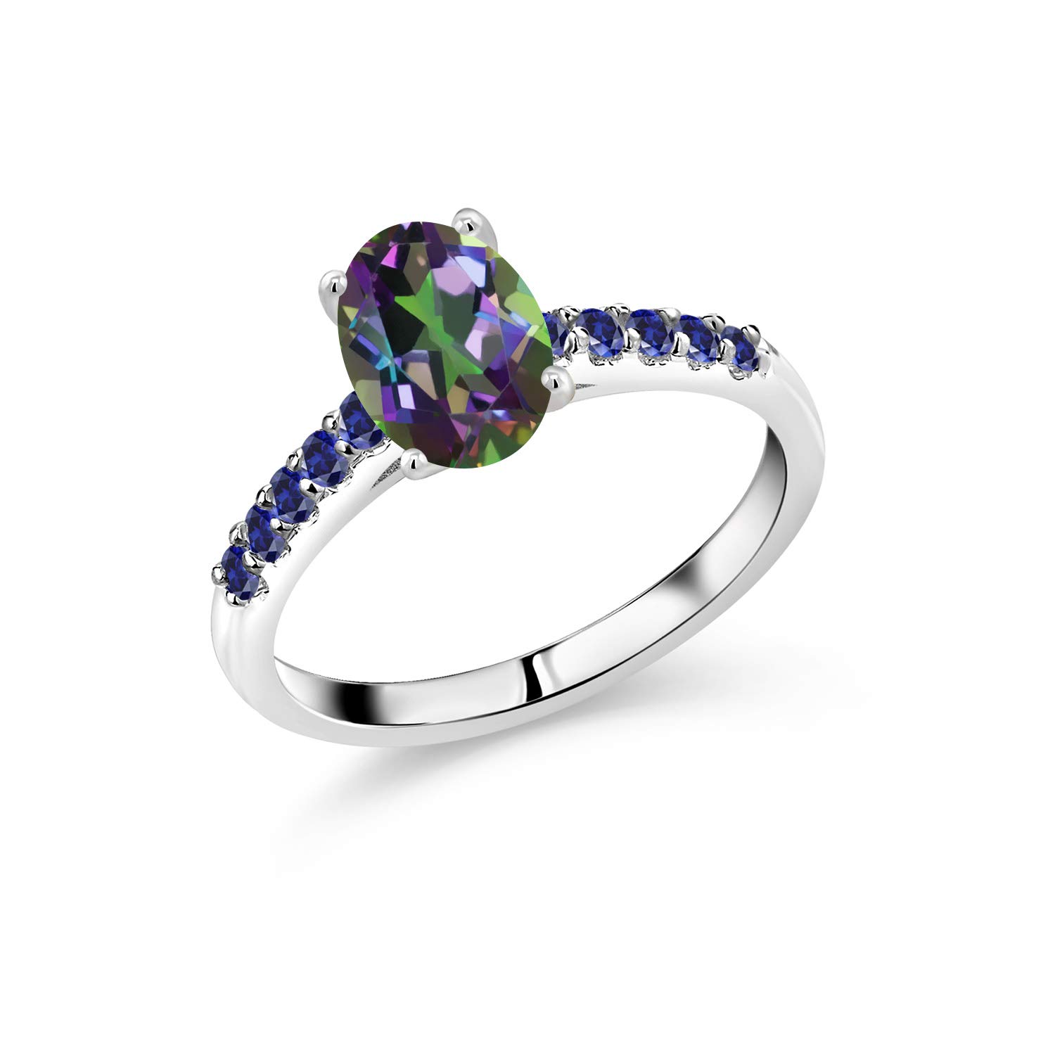 2.75 Ct Oval Green Mystic Topaz & Blue Created Sapphire 10K White Gold Ring for Women | Elegant Birthstone Jewelry Gift for Anniversary, Engagement & Special Occasions
