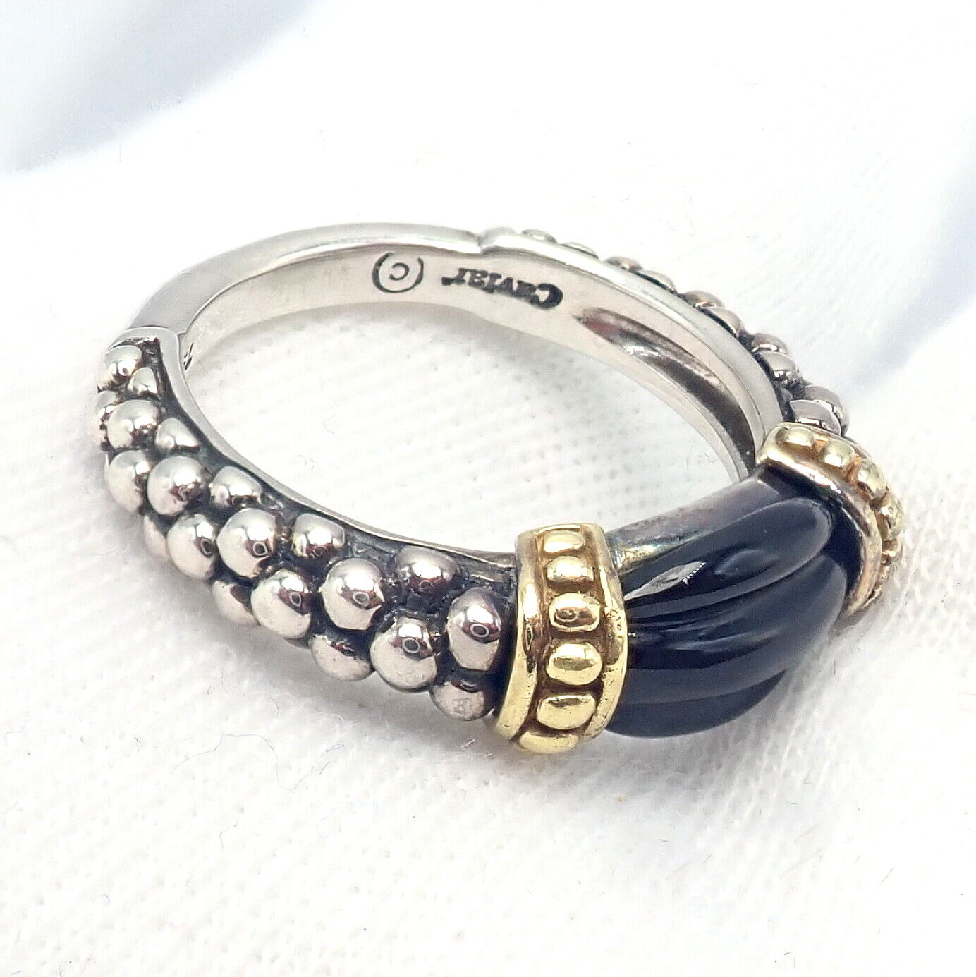 Authentic Lagos Caviar Silver & 18k Yellow Gold Onyx Ring - Size 5.5 | Luxury Statement Jewelry for Women, Perfect for Weddings, Parties & Special Occasions