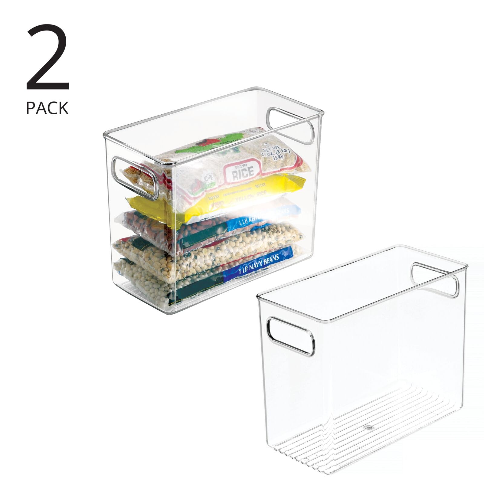 mDesign Plastic Tall Food Storage Containers with Handles - 2 Pack Clear Kitchen Organizer Bins for Pantry, Cabinet, Fridge & Freezer | Perfect for Snacks, Cereal, Baking Supplies & Small Appliances Organization