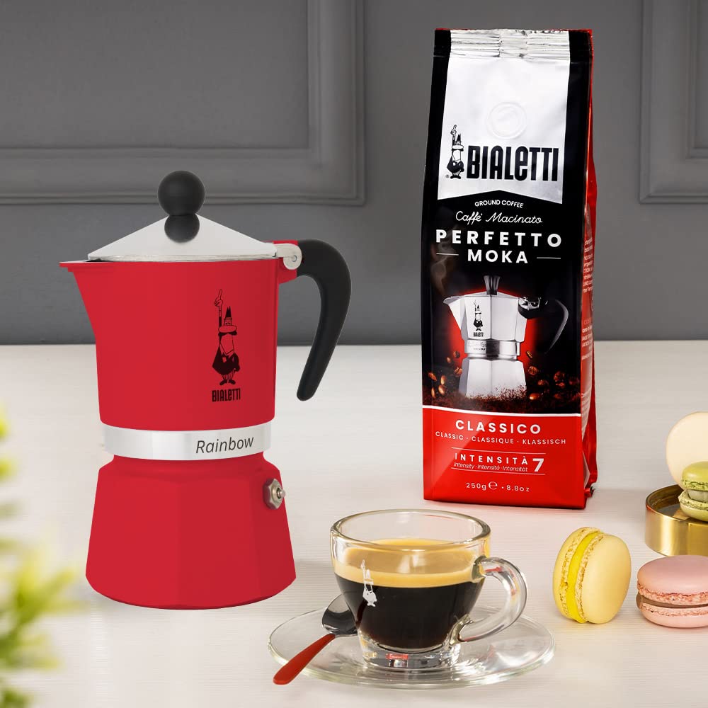 Bialetti 4961 Rainbow Stovetop Espresso Maker - 6 Cup Moka Pot, Vibrant Red - Perfect for Home Coffee Brewing & Italian Style Espresso Making