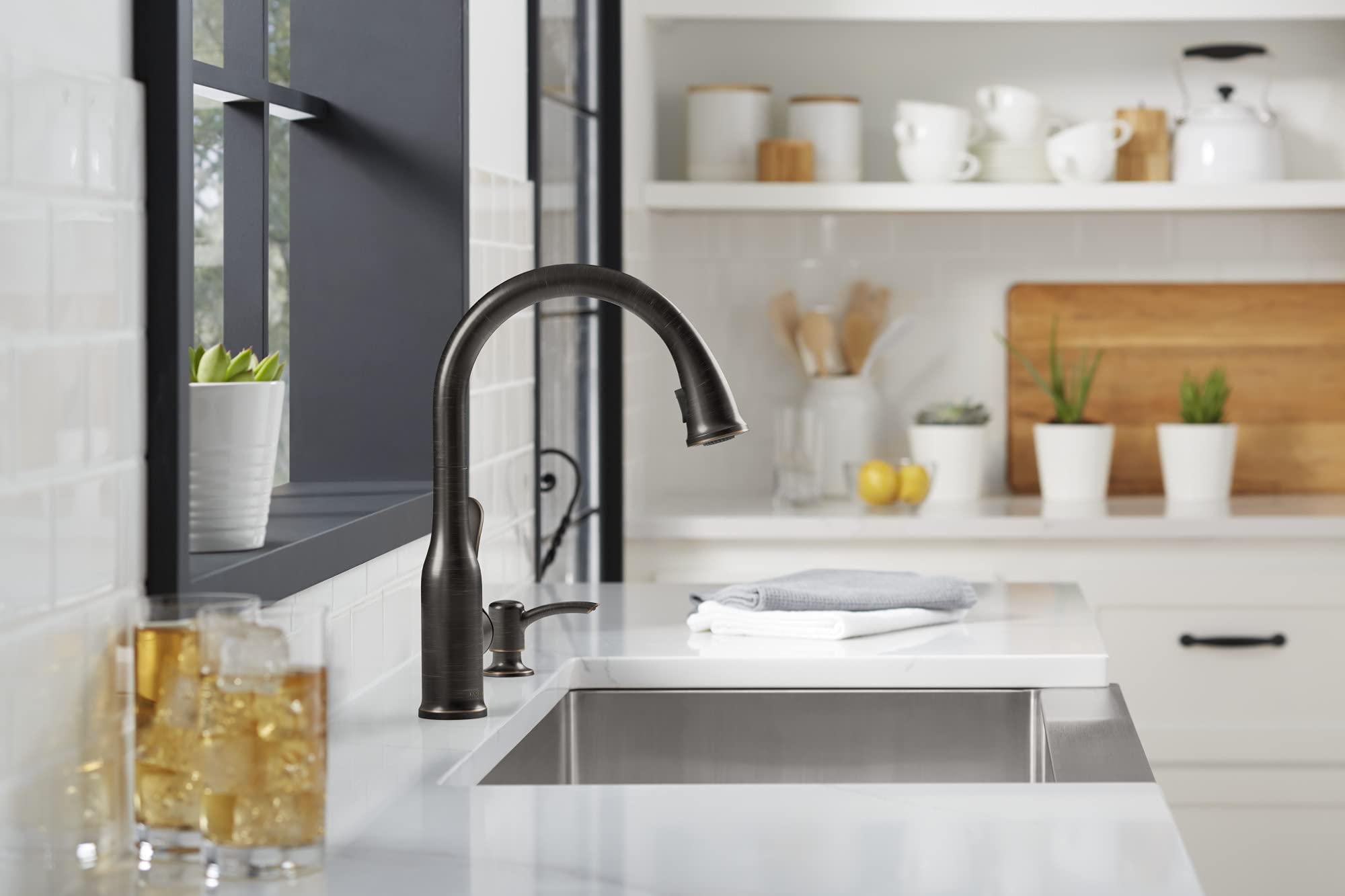 Kohler K-R23863-SD-2BZ Motif Single Handle Pull-Down Kitchen Faucet in Oil-Rubbed Bronze - Perfect for Modern Farmhouse & Rustic Style Kitchens