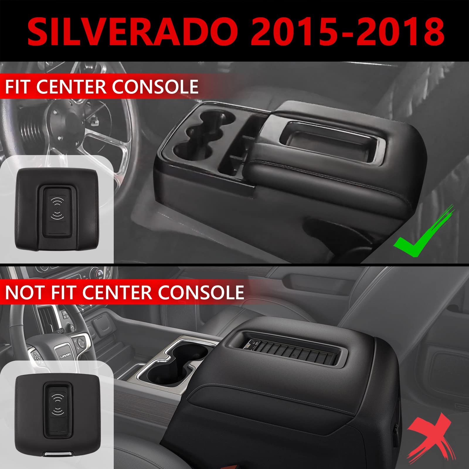 Xipoo Wireless Charger Compatible with 2015-2018 Chevy Silverado & GMC Sierra | Center Console Charger Replacement | 15-18 Chevy Silverado Accessories | Fits Jump Seat | Fast Qi Charging Pad | Perfect for Road Trips & Daily Commute