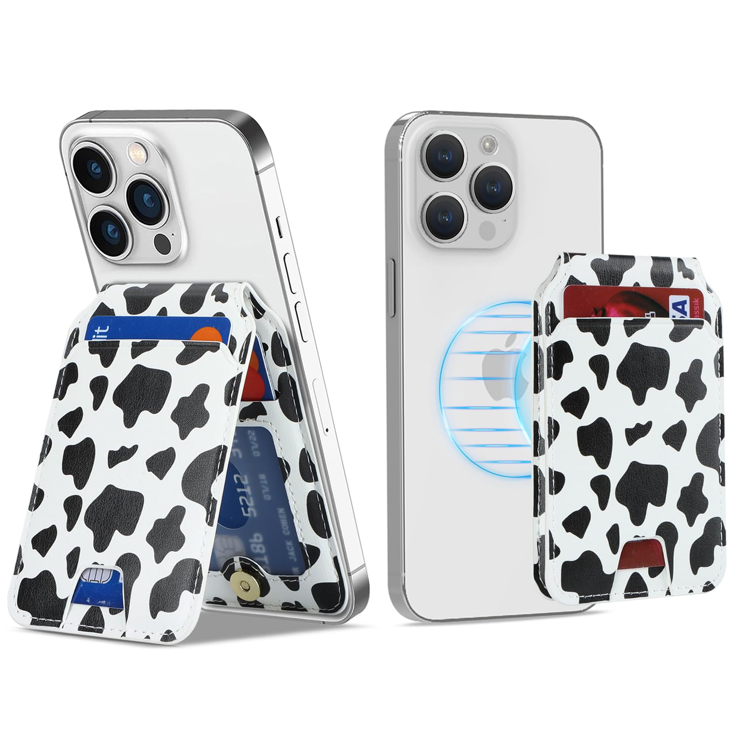 Magnetic Wallet for iPhone 16 Pro Max/14 Pro/15/14 Plus/13/12 - Magsafe Compatible Card Holder & Phone Wallet Case with Cow Stripes Design - Perfect for Travel, Shopping and Everyday Use