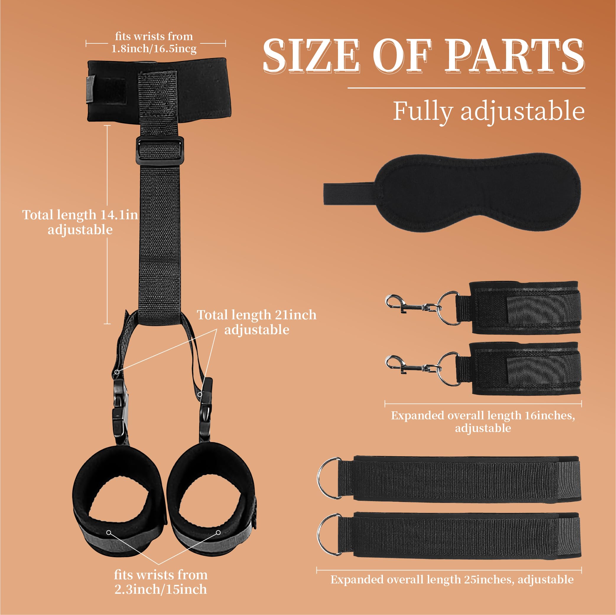 BDSM Bondage Restraints Set - Adjustable Wrist & Thigh Cuffs, Neck Restraints, Blindfold & Handcuffs for Couples Play | Sensual Bondage Gear for Adults | Perfect for Bedroom Games, Spicing Up Relationships & BDSM Exploration