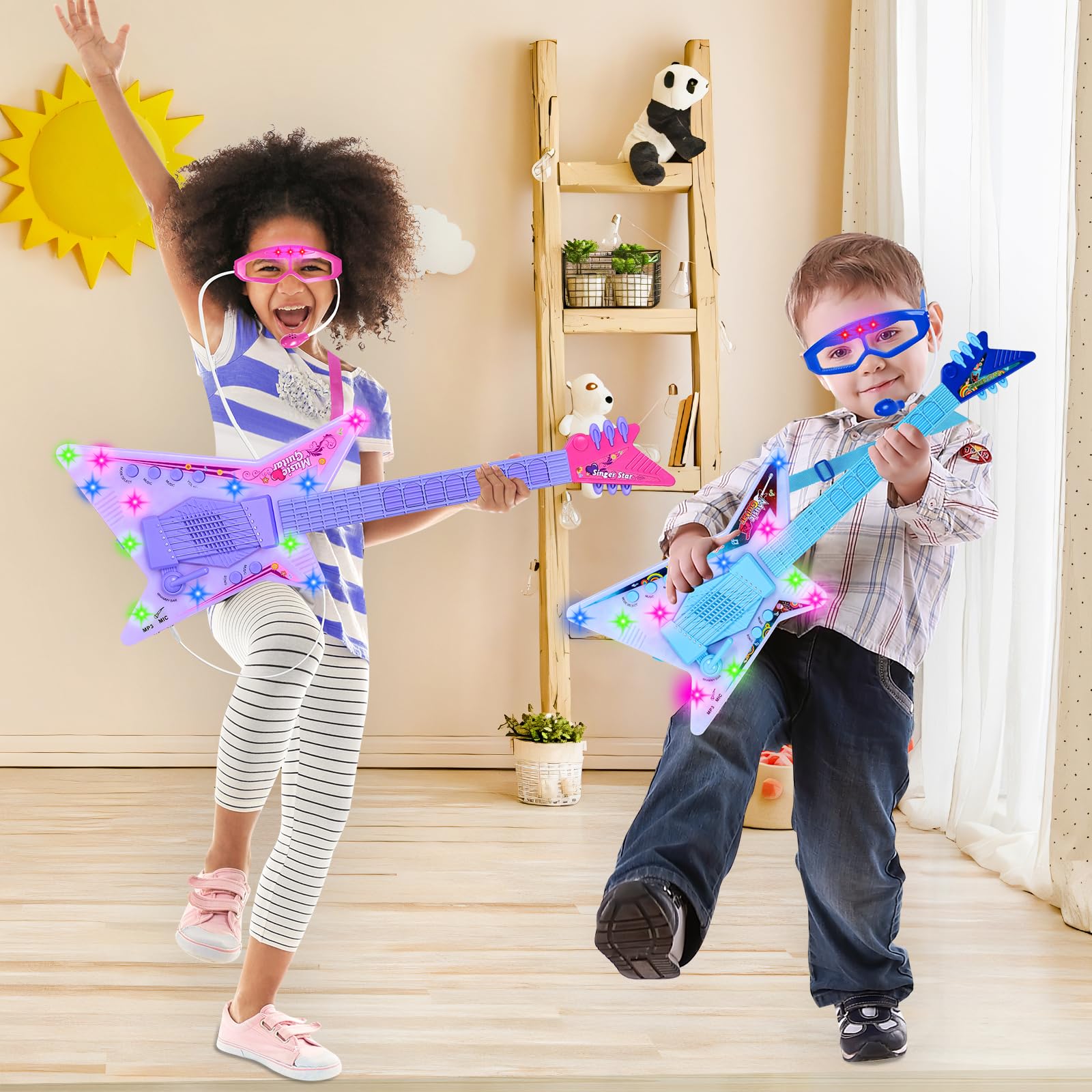 **Kids Guitar and Microphone Play Set with Music & Lights - Musical Toy for Boys & Girls, Toddler Karaoke Machine, Educational Gift for Children - Perfect for Birthday Parties, Pretend Play & Early Music Learning**