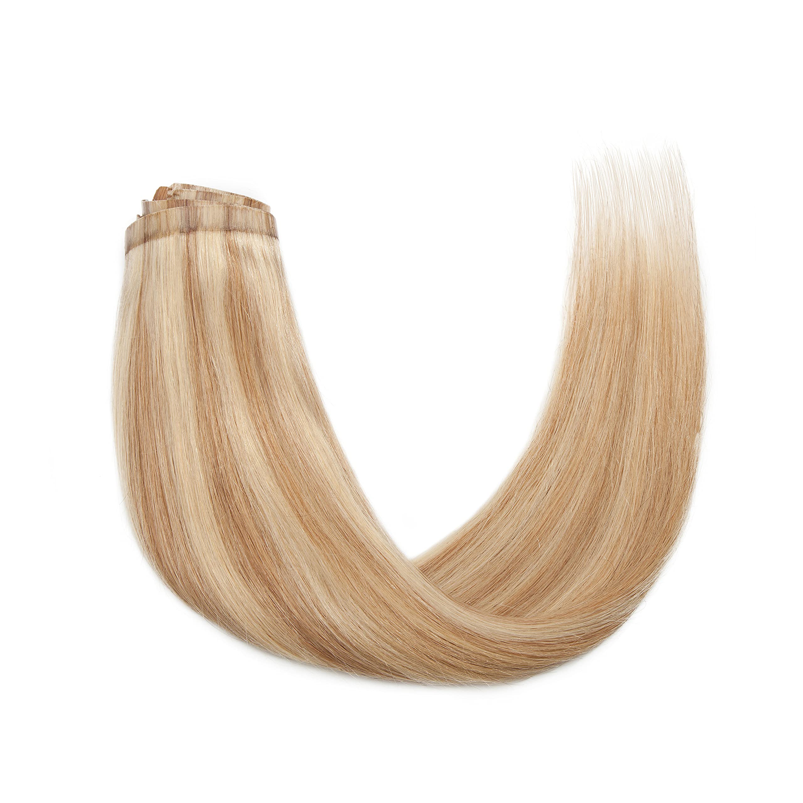 Seamless Clip-In Hair Extensions 18'' – 100% Remy Human Hair, Invisible & Natural Look, 7-Piece Set with 16 Clips (Ash Blonde & Bleach Blonde, 115g) – Perfect for Volume, Length & Styling for Weddings, Parties & Daily Wear
