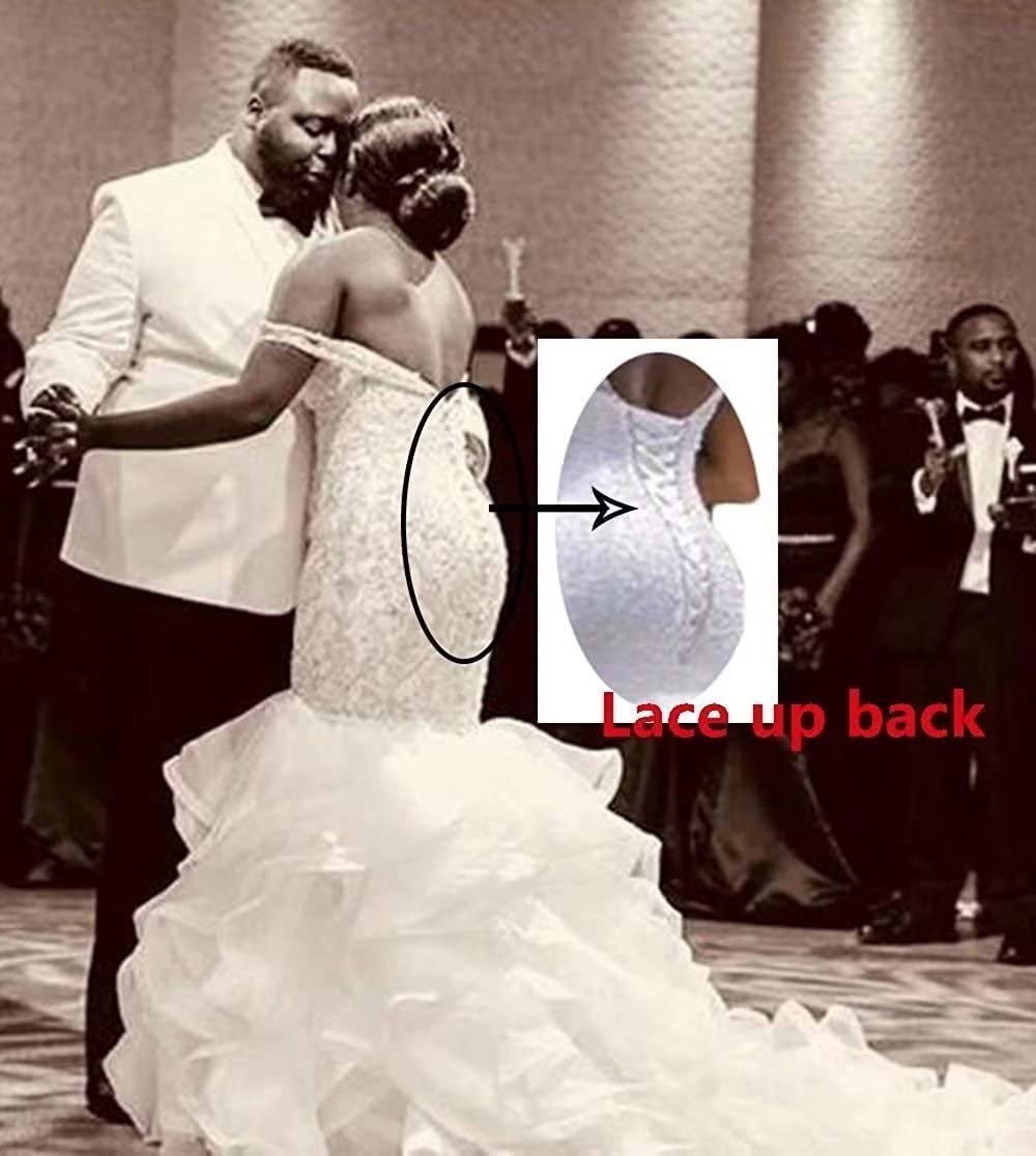 Elegant Off-The-Shoulder White Organza Wedding Dress with Lace Details - Mermaid Silhouette Bridal Gown for Women - Perfect for Beach Weddings, Church Ceremonies, and Romantic Photoshoots