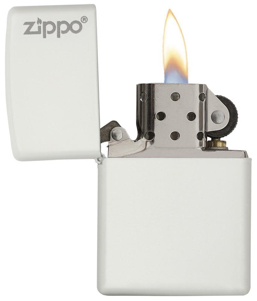 Classic White Matte Zippo Logo Lighter - Windproof Refillable Metal Cigarette Lighter for Outdoor Camping, Hiking & Everyday Carry (ECG)