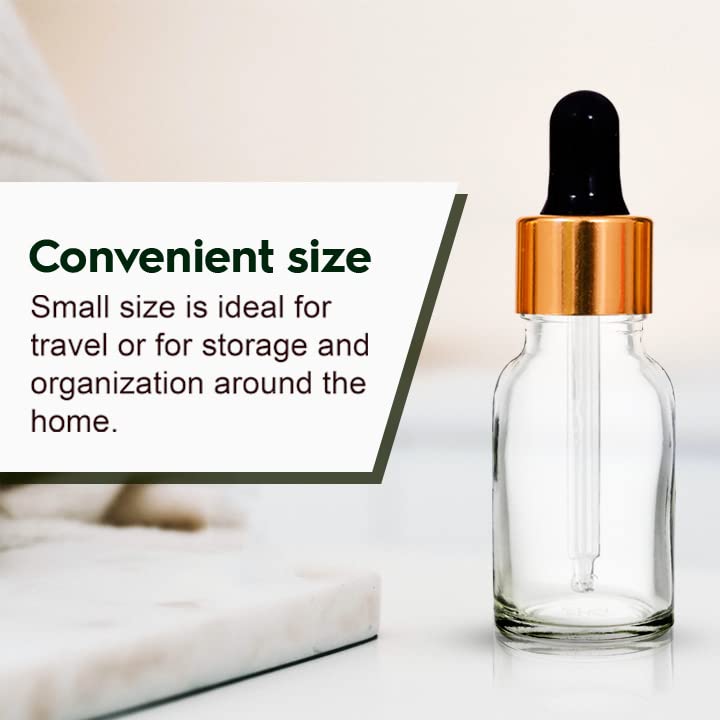 NSB Herbals 15ml Clear Round Empty Glass Bottle with Glass Dropper, Golden Ring & Black Silicone Teat - Refillable for Essential Oils, Perfumes, DIY Beauty (Pack of 3) | Perfect for Aromatherapy, Travel & Home Fragrance