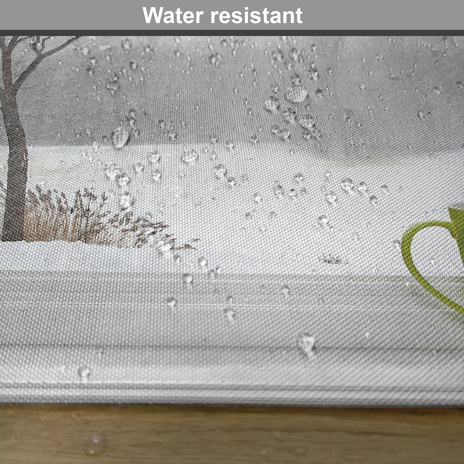 Ambesonne Winter Place Mats Set of 4 - Green Teacup on Windowsill Forest Snowstorm Scenic Countryside Design, Washable Fabric Dining Table Mats for Kitchen & Dining Room Decor in Apple Green, Beige & White - Perfect for Holiday Dinners, Cozy Winter Meals & Seasonal Home Decor