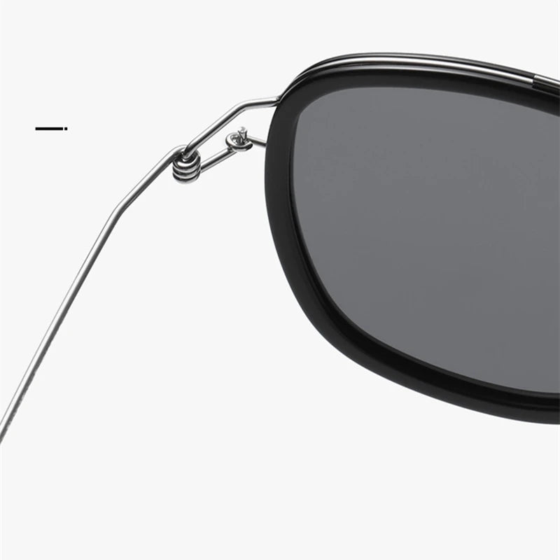 Black Unisex Titanium Square Double Bridge Sunglasses 8205 - Stylish & Durable for Outdoor Activities, Driving, and Fashion