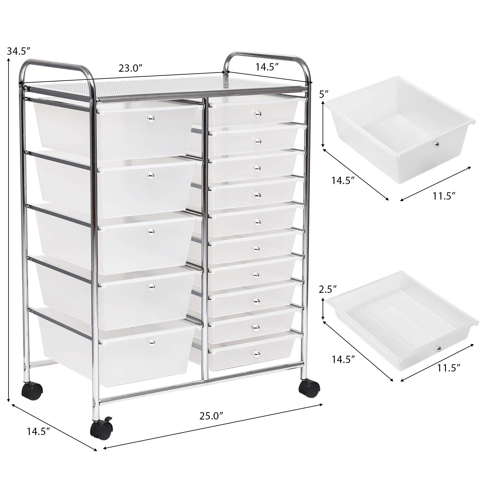 Byroce 15-Drawer Rolling Storage Cart - Mobile Organizer for Art Supplies, Tools & Paper - Multipurpose Rolling Cart for Classroom, Home Office & Craft Room - Clear Plastic Storage with Wheels - Perfect for School Projects, Office Organization & DIY Craft Storage