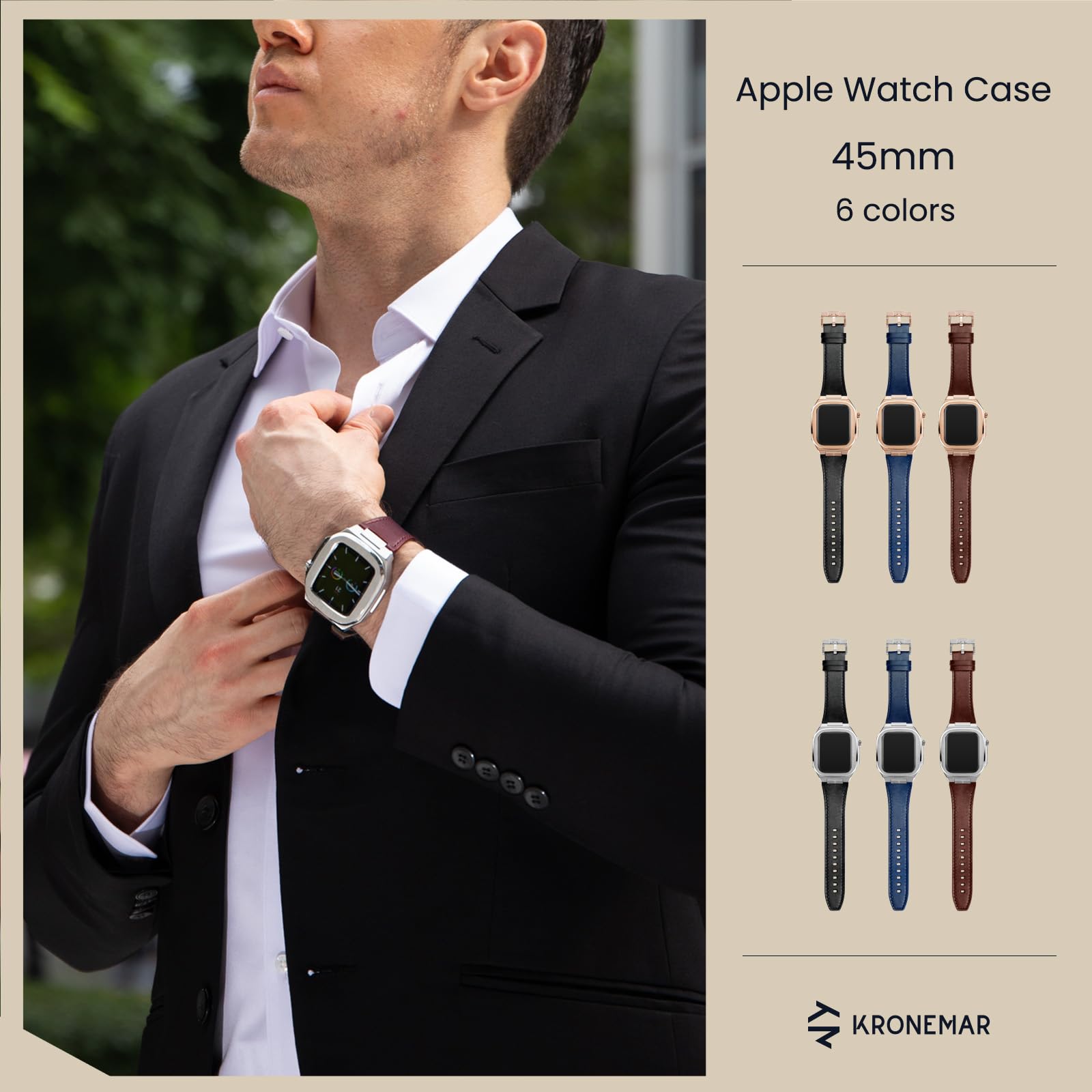 Premium Italian Leather Apple Watch Band & 316L Stainless Steel Case - Compatible with Apple Watch Series 8/7/6/5/4/SE | Luxury Protection for Workouts, Business Meetings & Everyday Wear