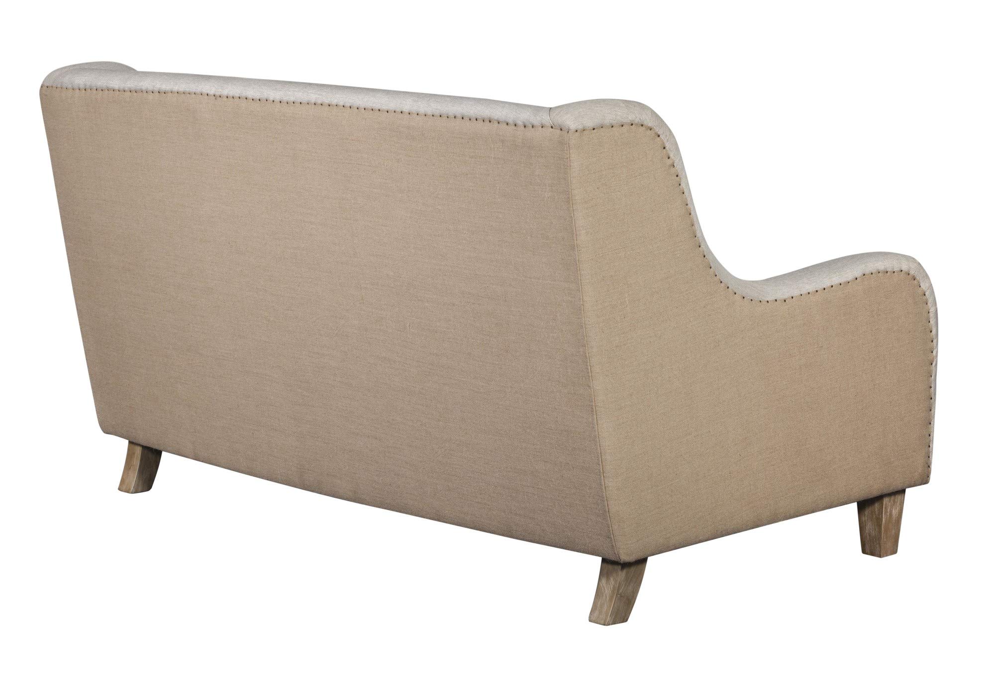 Modern Farmhouse Wingback Sofa - Beige Linen Loveseat for Living Room Decor