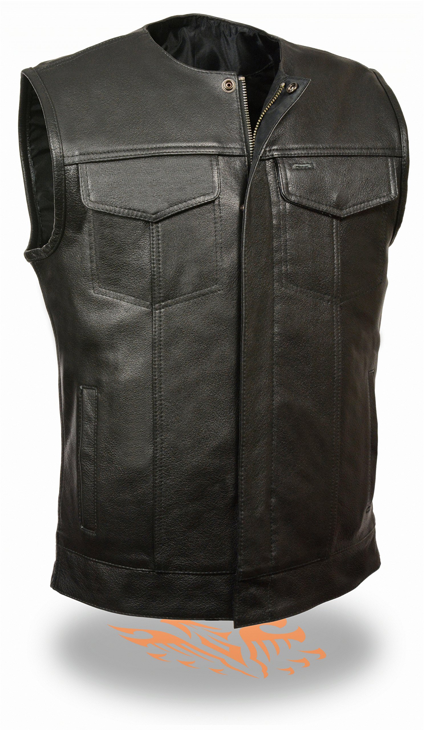 Milwaukee Leather Men's SOA Club Cut Motorcycle Vest with Snaps & Zipper Front - Durable Biker Jacket for Harley Davidson & Cruiser Riders - Perfect for Motorcycle Clubs, Road Trips & Casual Wear