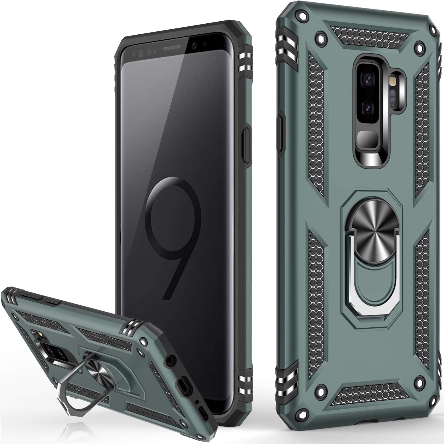 LUMARKE Galaxy S9+ Plus Case - Military Grade Drop Protection (16ft Tested) with Magnetic Kickstand & Car Mount Compatibility - Pine Green - Perfect for Outdoor Activities, Travel, and Daily Use
