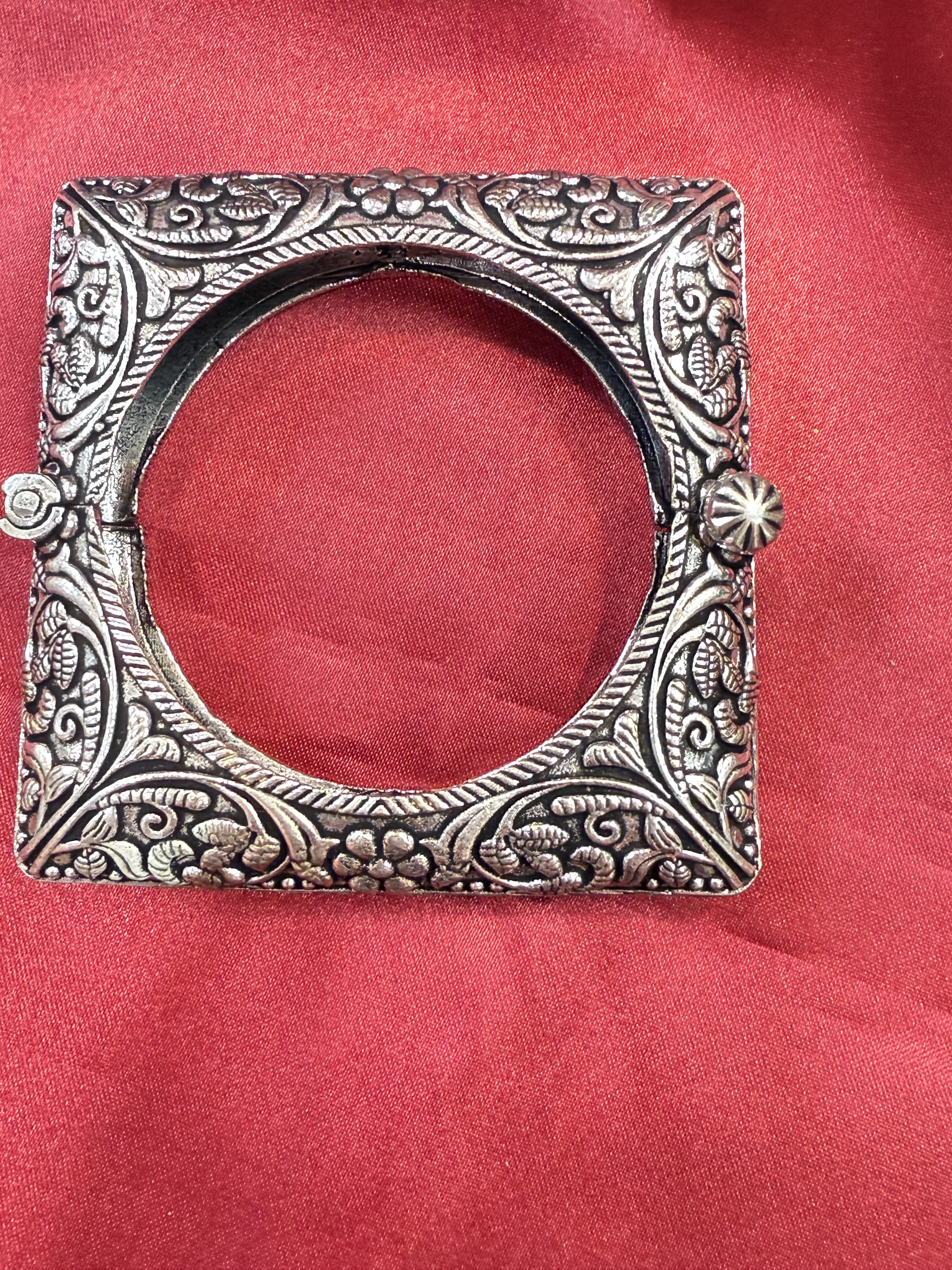 Handmade Tribal Oxidized Silver Ethnic Open Bridal Cuff Bracelet for Women - Square Design Kada Bangle - Perfect for Weddings, Boho Fashion & Festival Jewelry