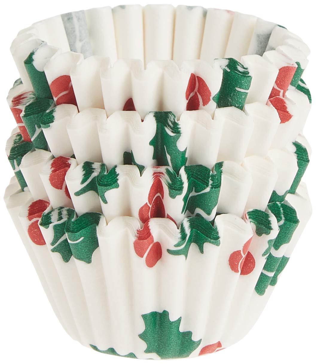 Fox Run Christmas Disposable Baking Cups - 1.5 Inch White Paper Cupcake Liners for Holiday Baking, Party Desserts & Christmas Cookie Decorations