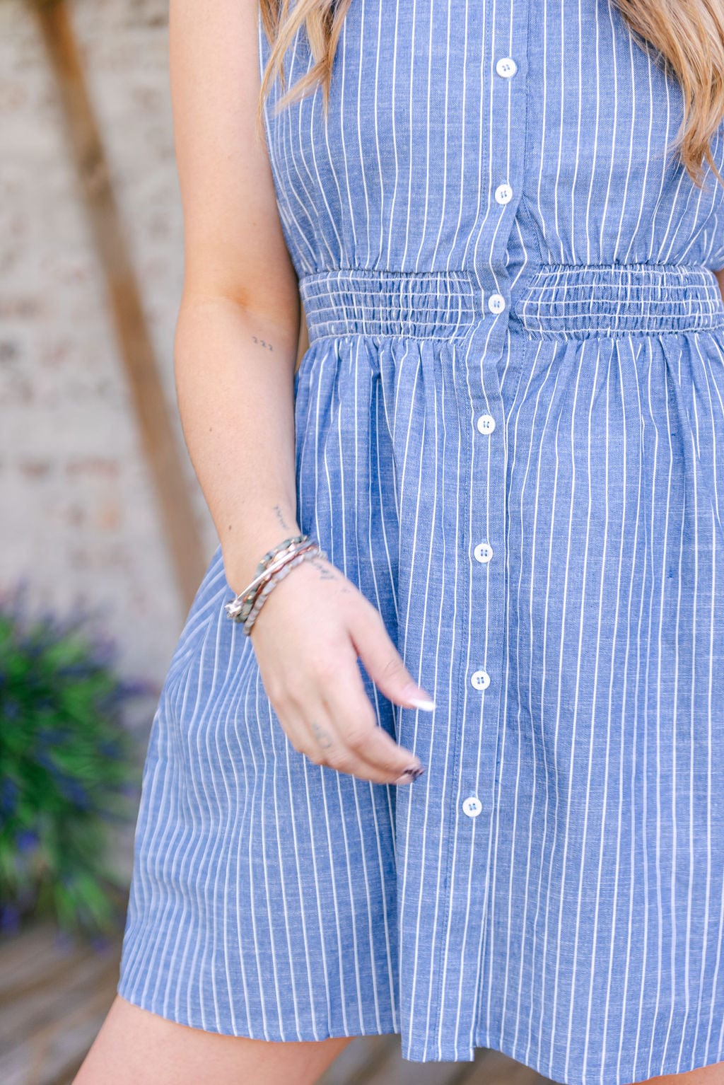 Blue Striped Button Down Dress for Women - Elegant Synched Waist Design - Perfect for Office, Date Night & Summer Outings