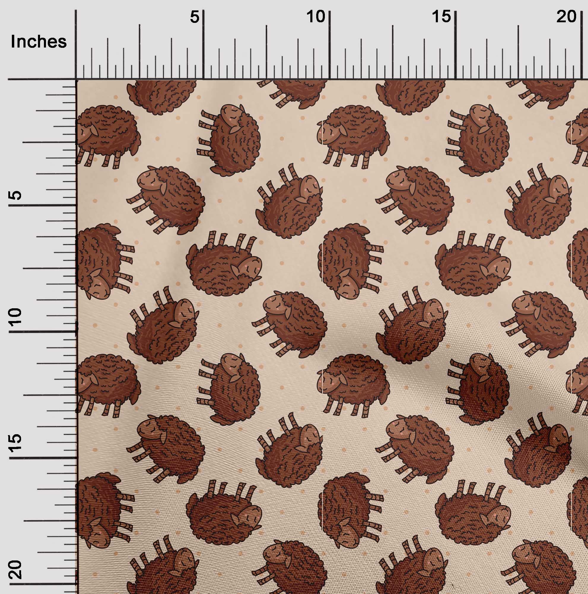 Premium 100% Cotton Poplin Brown Fabric for Kids - Soft Sheep Print DIY Sewing Material by The Yard (42