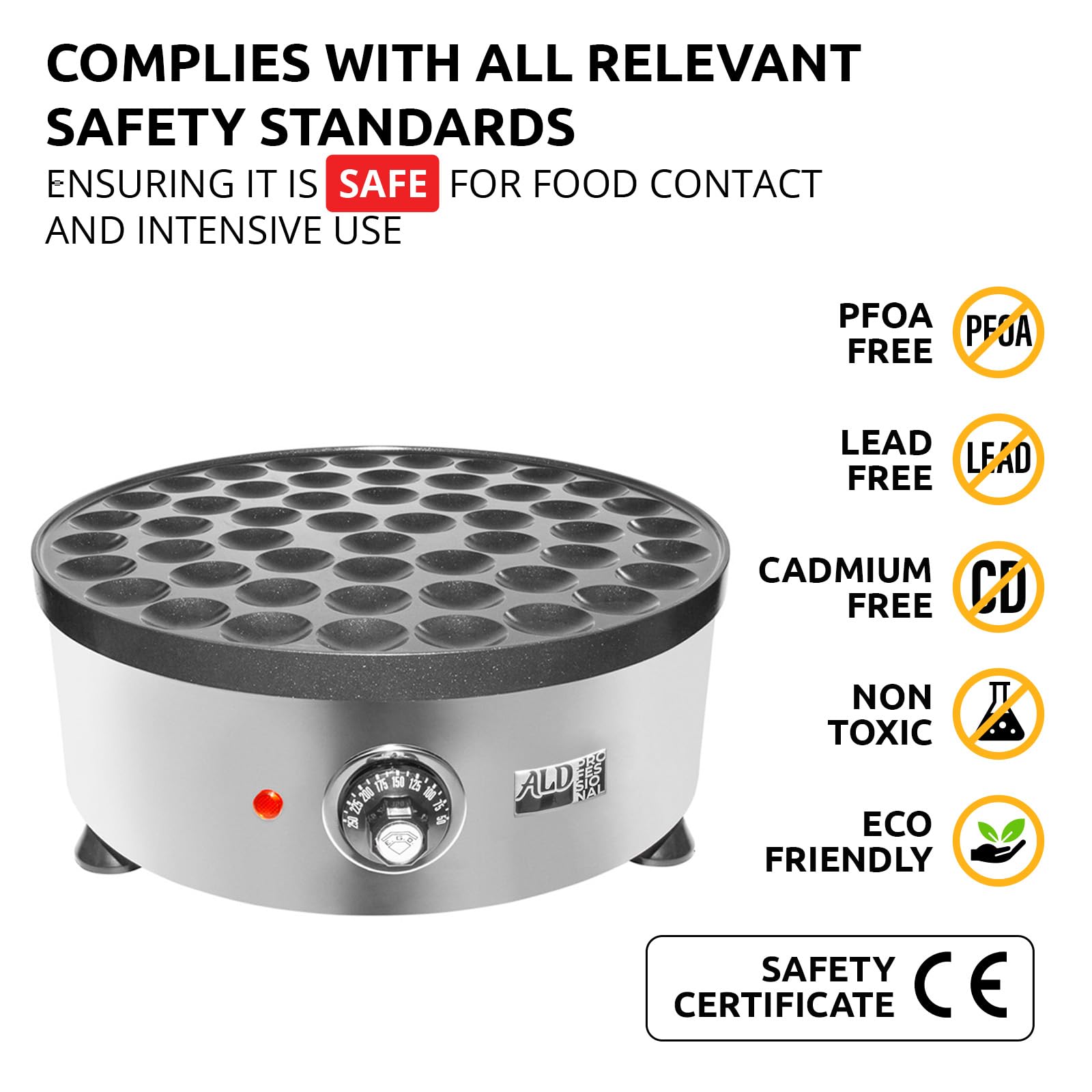 ALDKitchen Mini Dutch Pancake Maker - Nonstick Poffertjes Iron Pan for 110V | Perfect for Breakfast, Parties & Dutch Treats | Includes 50 Round Molds