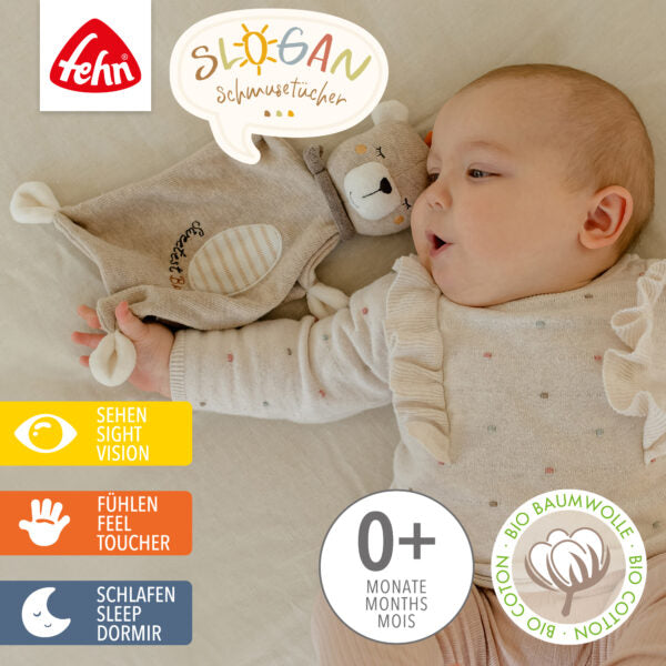 FehnNATUR Sweetest Baby Sensory Bear Comforter - Soft Plush Security Blanket for Newborns & Toddlers | Perfect for Soothing, Cuddling & Sleep Time Comfort