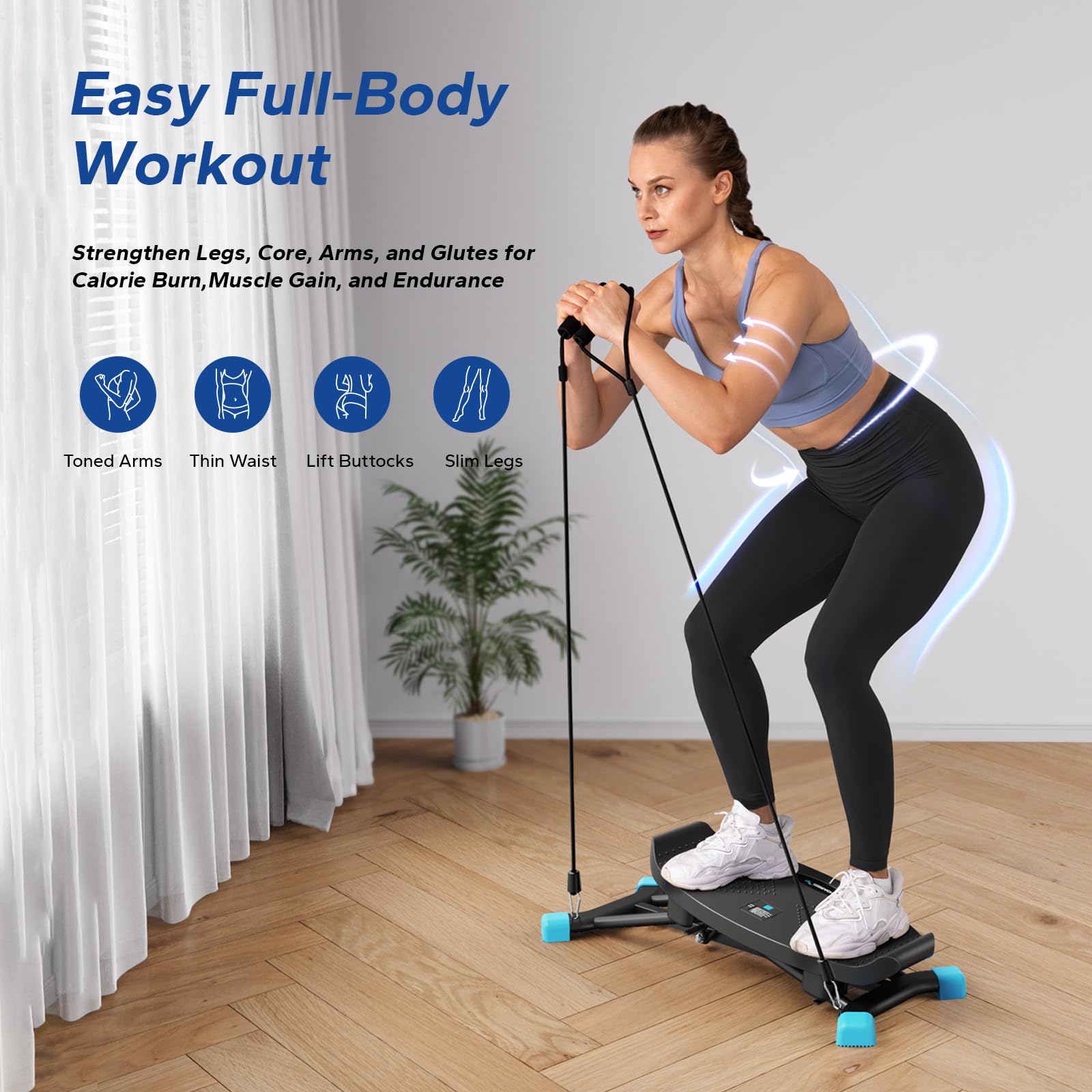 MERACH Slide Steppers for Home Workout - Mini Stair Stepper Machine with Resistance Bands for Full Body Exercise, 300 lbs Weight Capacity - Perfect for Cardio, Leg Toning & Small Space Fitness