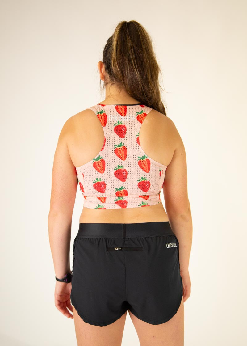 Strawberry Print PWR Crop Top for Women - Trendy Summer Workout & Festival Fashion
