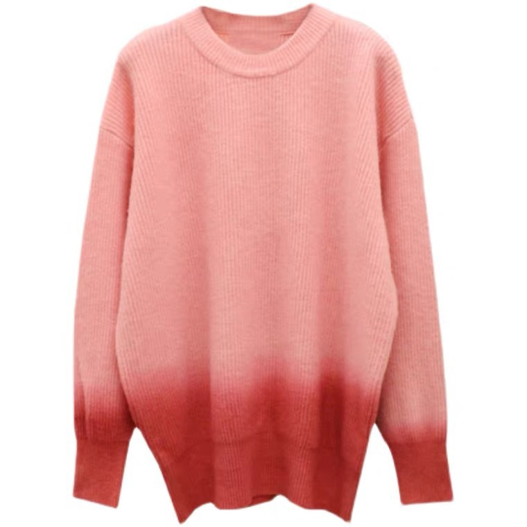 Trendy Loose Round Neck Gradient Knitted Sweater - Casual Oversized Pullover for Women | Perfect for Fall Layering, Coffee Dates & Cozy Weekends