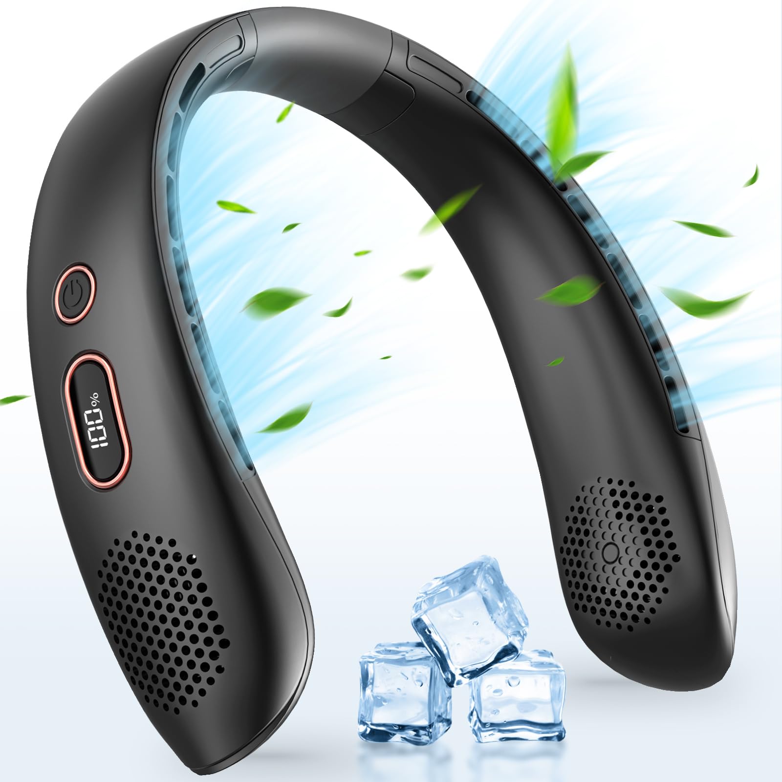 YAZEKY Bladeless Neck Fan - USB Rechargeable Cooling Fan with 360° Airflow, 3 Speed Settings & LCD Display - Hands-Free Wearable Fan for Men, Teachers - Perfect for Outdoor Activities, Travel, Gym, and Office Use