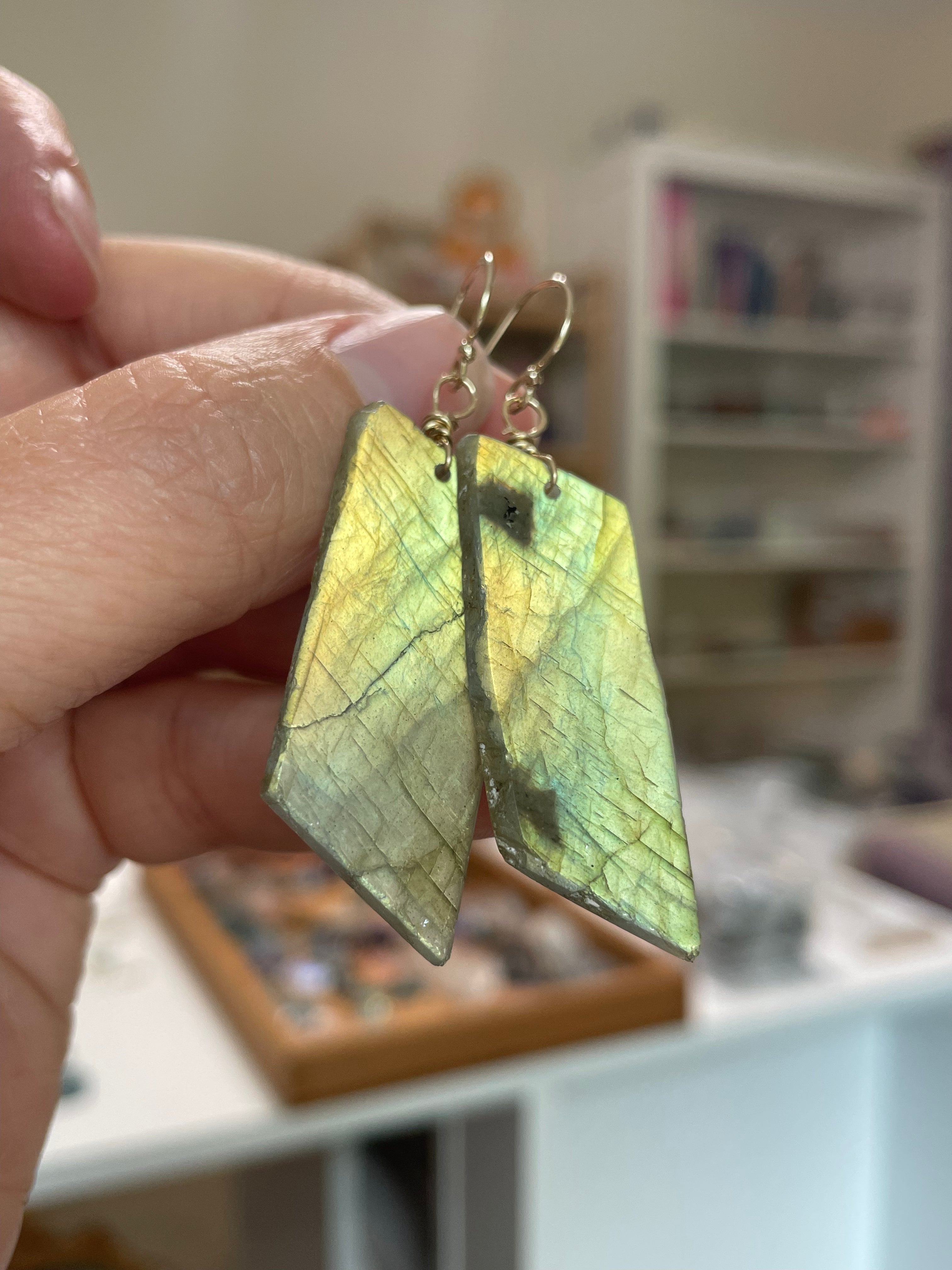 Gold Labradorite Dangle Drop Crystal Earrings for Women | Elegant Bohemian Jewelry | Perfect for Parties, Weddings & Special Occasions