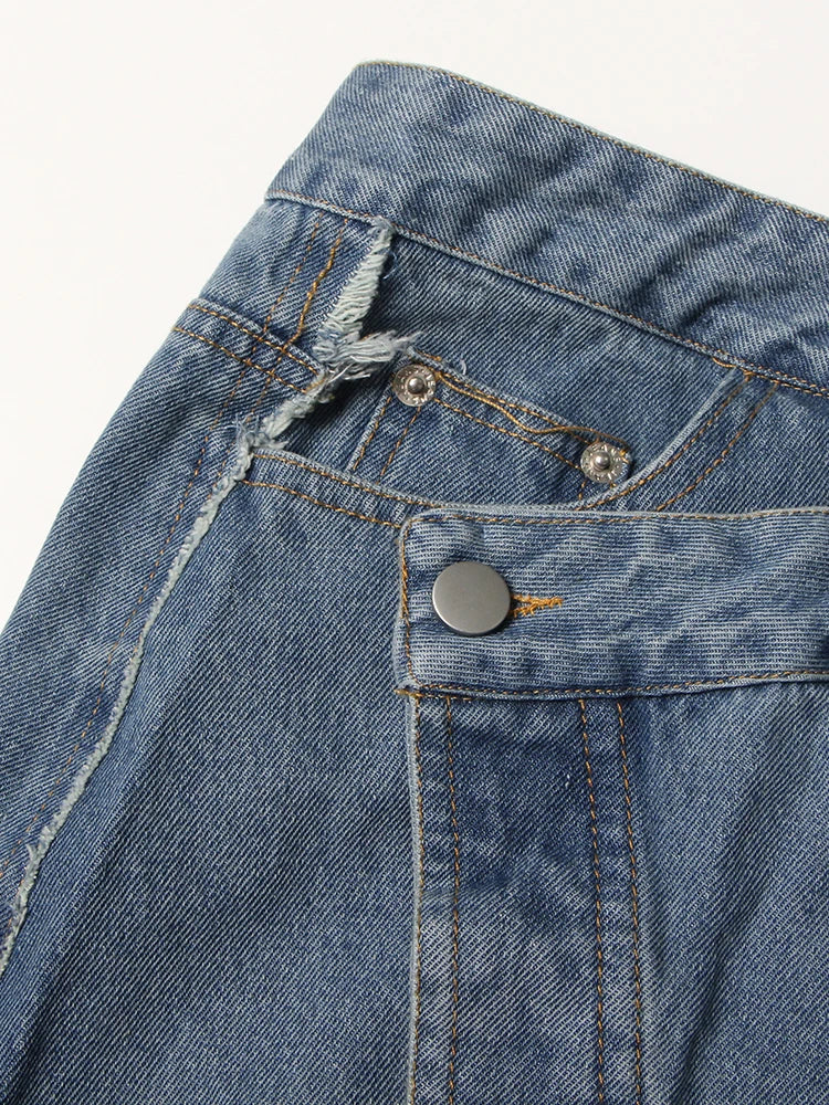 Women's High Waist Asymmetrical Denim Skirt with Pockets - Casual Loose Split Design for Everyday Wear, Street Style & Summer Outfits