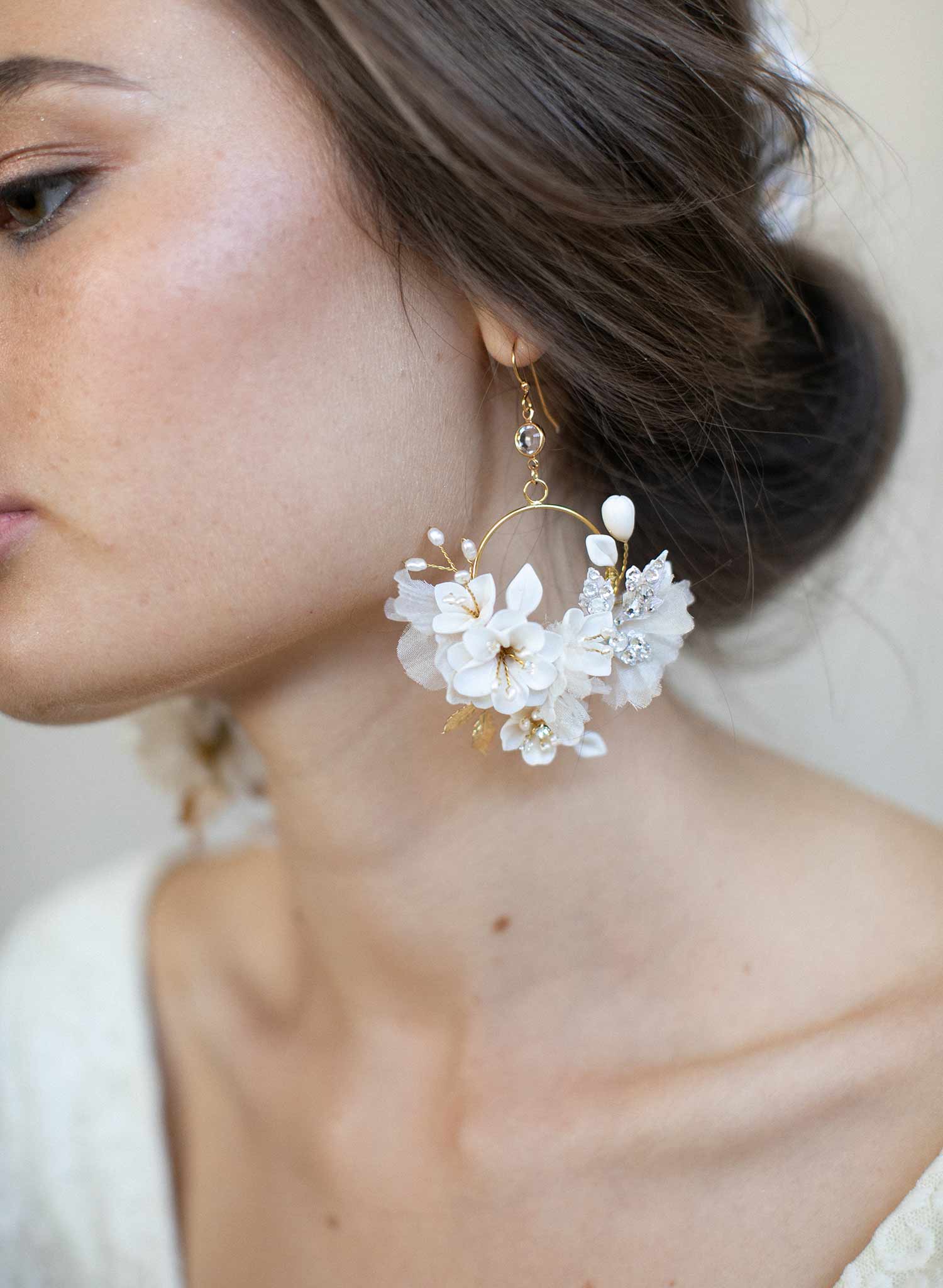 Creamy Blossom & Silk Flower Earrings - Style #951 | Elegant Floral Dangle Earrings for Women, Weddings, Parties & Special Occasions