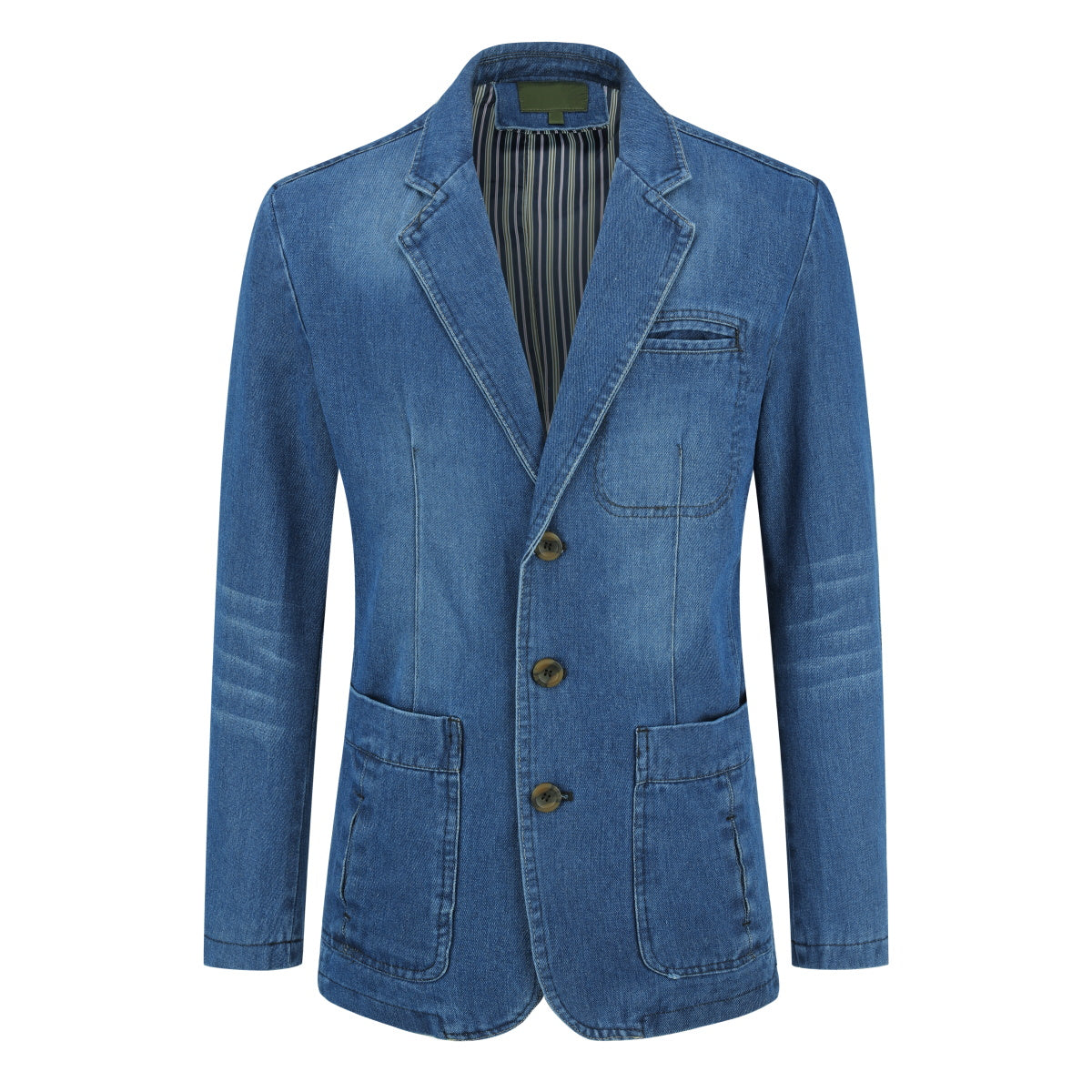 Men's Light Blue Denim Casual Blazer with Multiple Pockets - Stylish Jacket for Office, Date Night & Outdoor Events