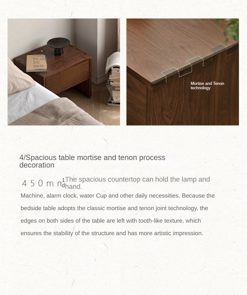 Modern Solid Wood Nightstand - Black Walnut & Ash Wood Bedside Table for Bedroom, Living Room, or Office - Stylish and Functional Storage Furniture