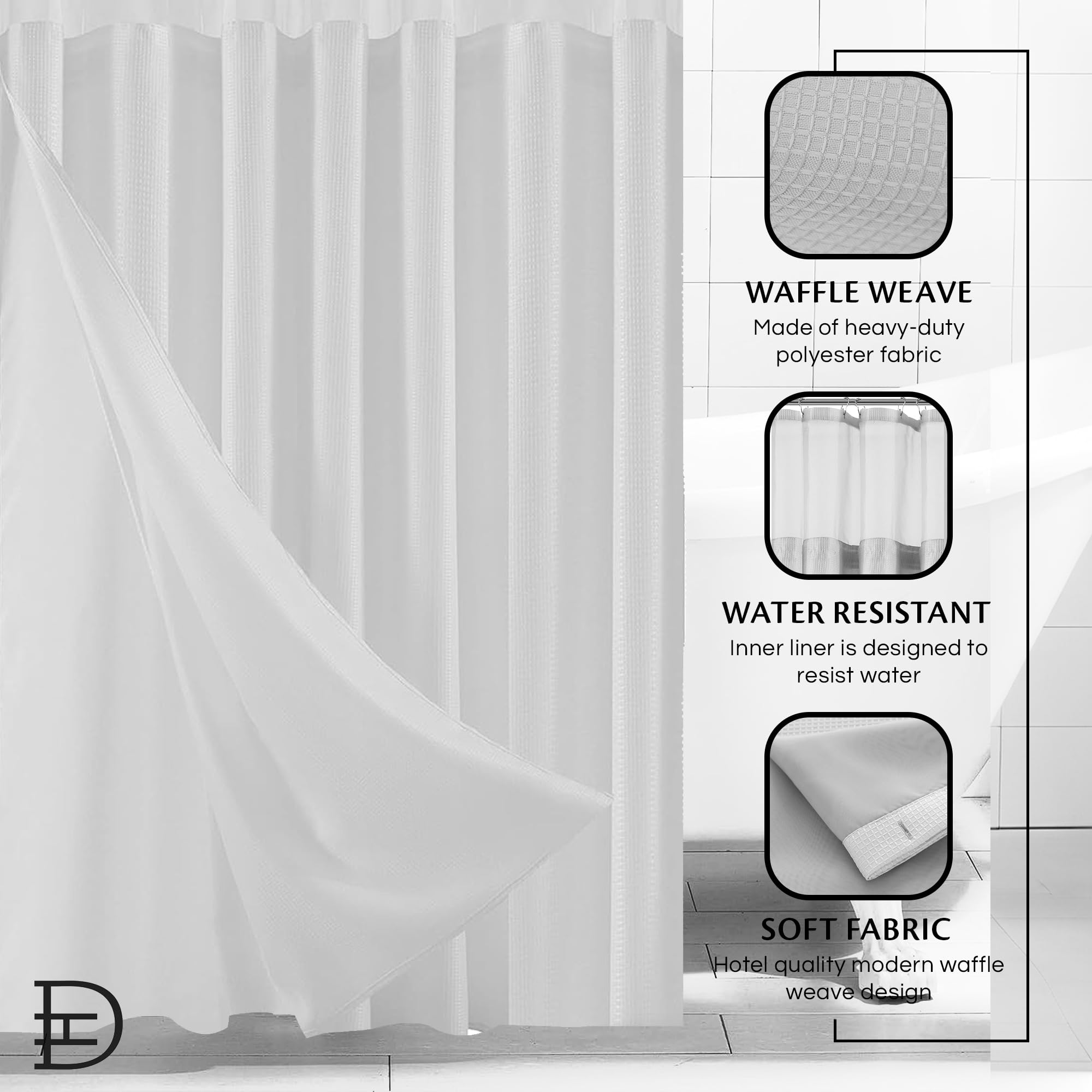 Premium Waffle Weave Shower Curtain Set with Mesh Top Window & Liner - Modern Bathroom Decor for Spa-Like Experience - Soft Fabric Snap-On Design for Easy Installation