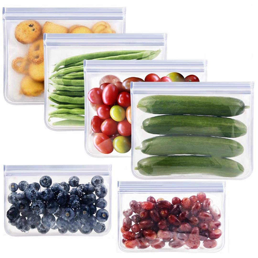 Reusable Silicone Storage Bags 12 Pack - BPA Free Freezer Safe Food Bags (4 Gallon + 2 Snack Bags) | Extra Thick Leakproof Ziplock for Meal Prep, Lunch, Freezing & Organizing - Eco-Friendly Kitchen Essentials