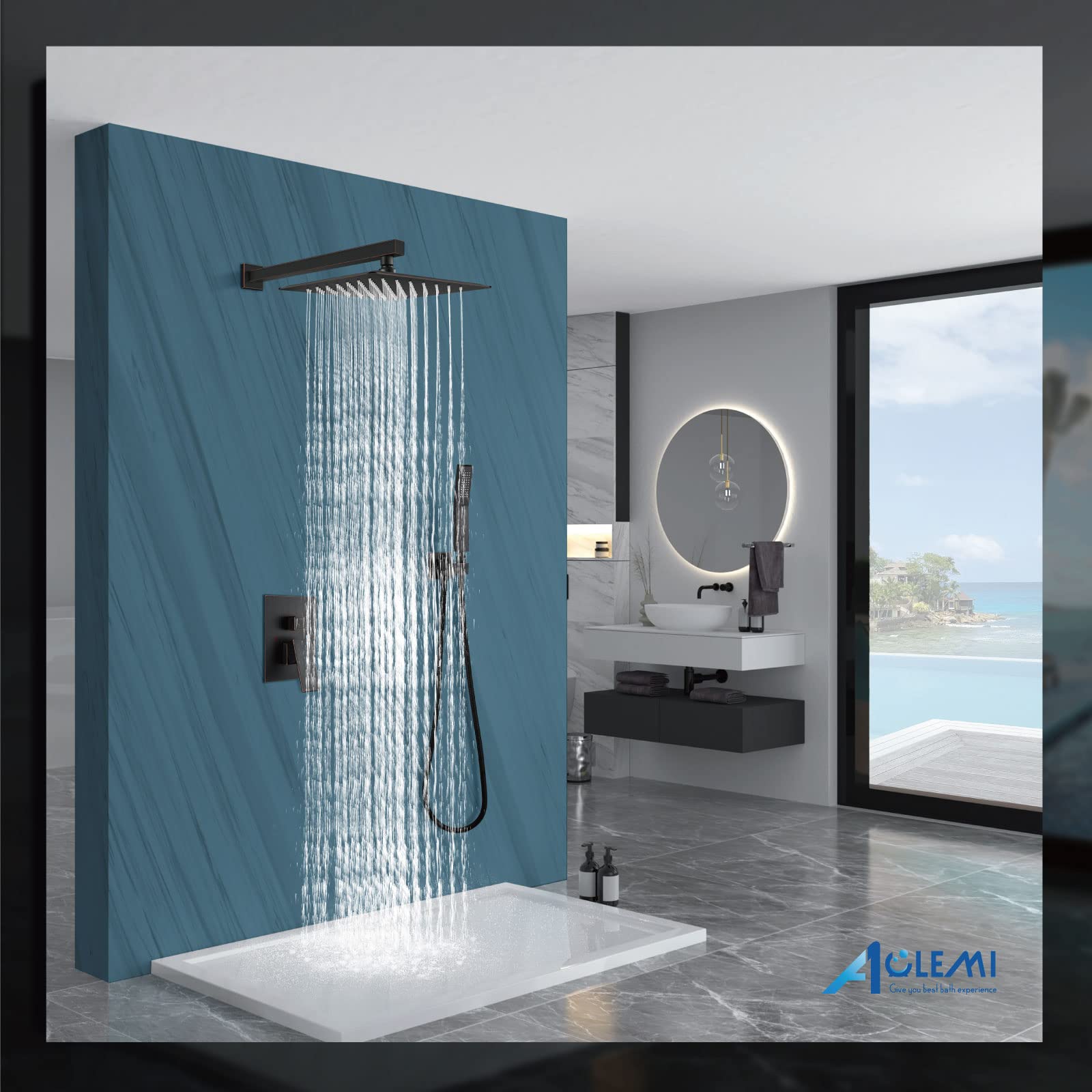 Aolemi 10 Inch Wall Mount Shower Faucet Set - Oil Rubbed Bronze Rain Shower System with Handheld Spray, Rough-in Valve & Trim Kit | Bathroom Shower Combo for Luxurious Spa Experience at Home