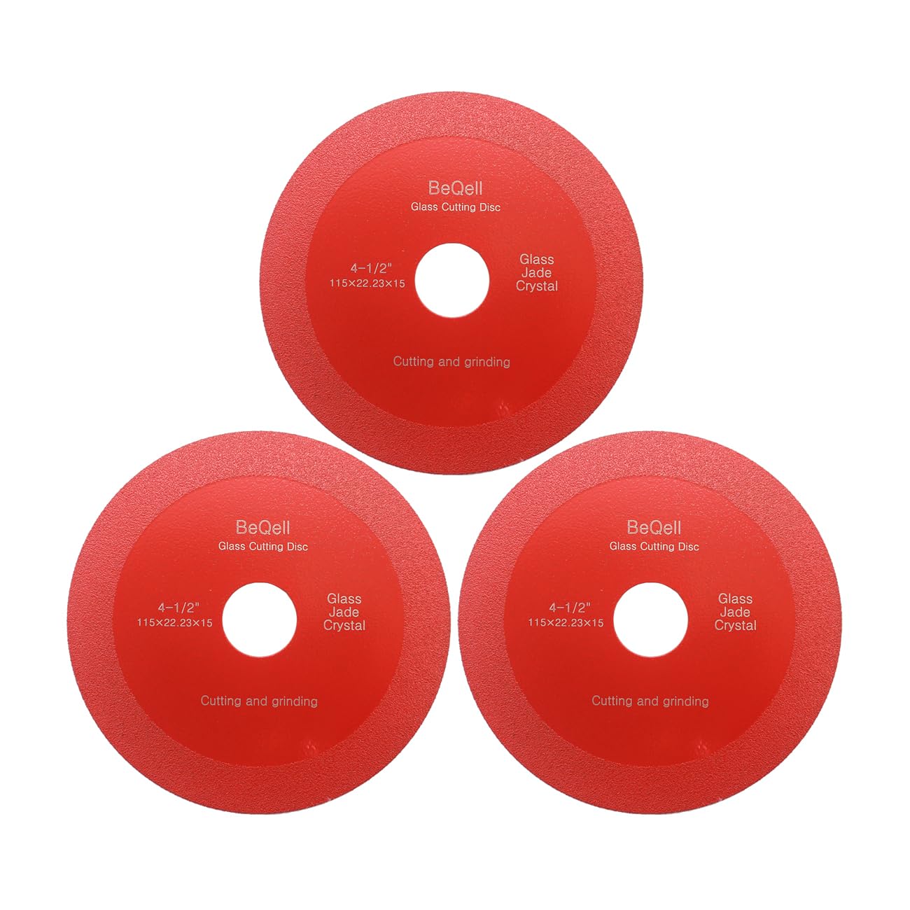 BeQell 4-1/2 Inch Diamond Glass Cutting Disc - 3 Pack Ultra-Thin Saw Blade for Angle Grinder with 7/8