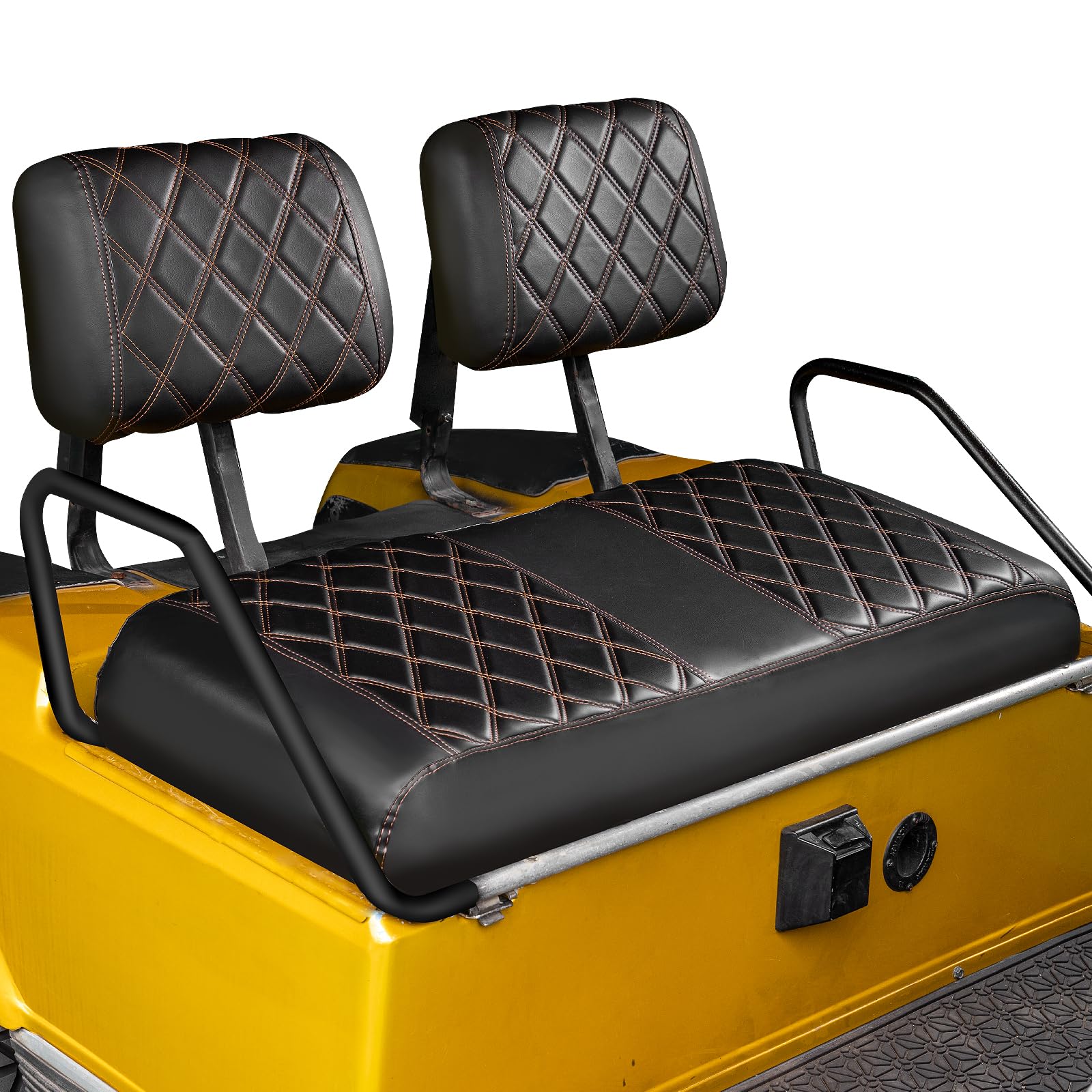 Premium Golf Cart Diamond Seat Covers Kit - Universal Fit for Club Car DS Pre-2000 Models | No Nails Required Vinyl Seat Covers with Black & Brown Stitching | Perfect for Golf Course Rides, Outdoor Events & Custom Cart Upgrades