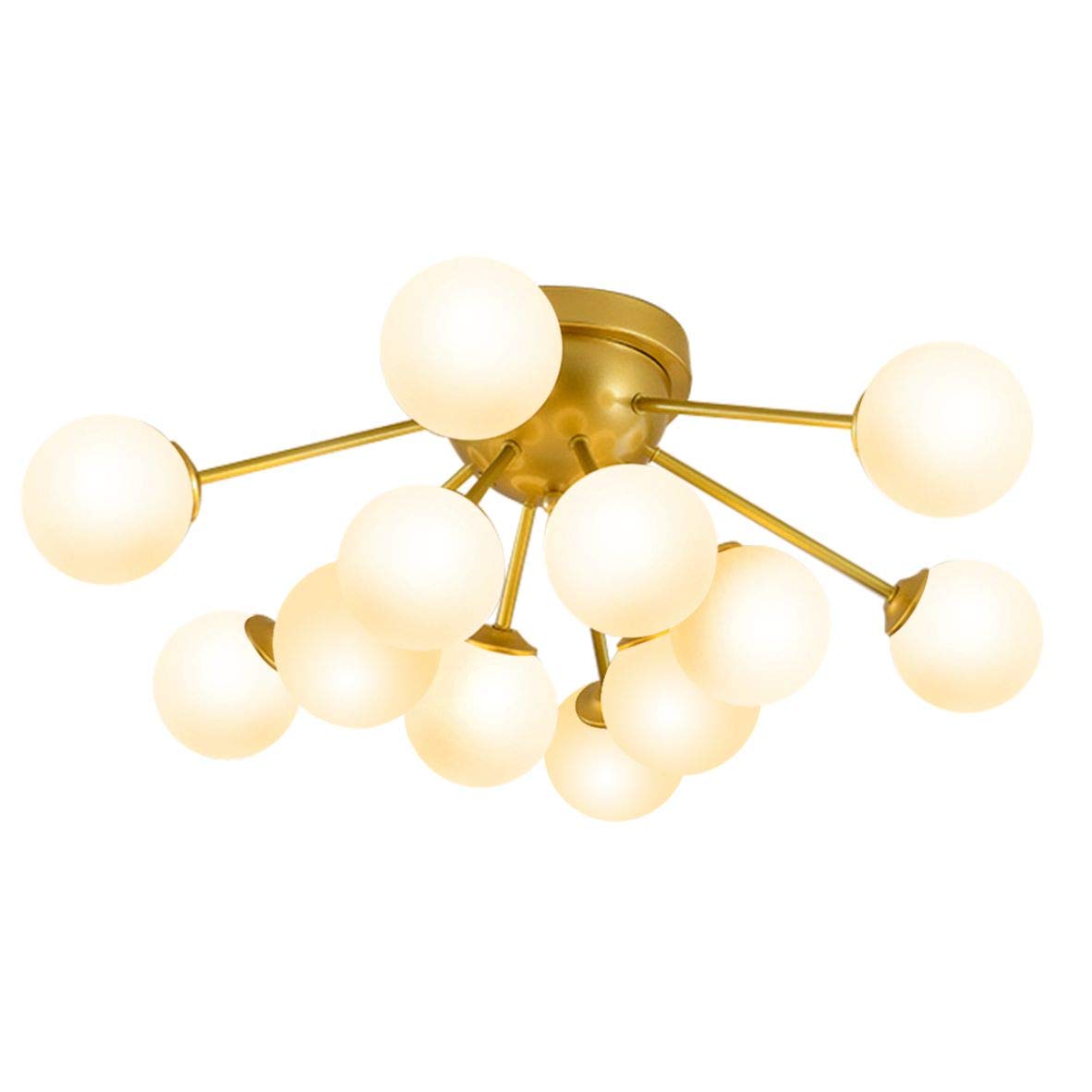 Fulesi Mid Century Modern 12-Light Glass Globe Chandelier - Gold Sputnik Pendant Light Flush Mount Ceiling Fixture for Bedroom, Living Room, Hallway - Perfect for Dining Room Lighting & Home Decor