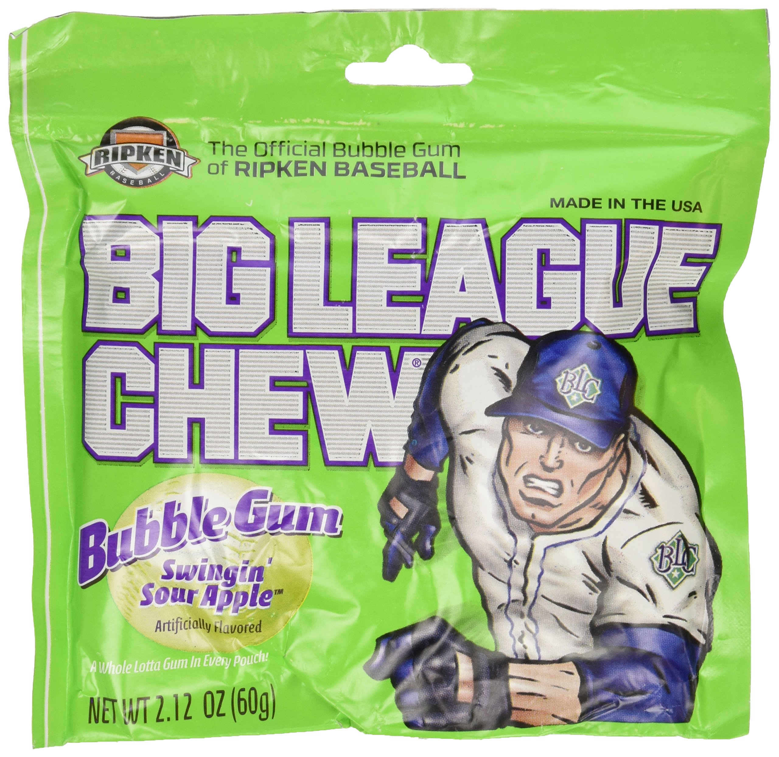 Big League Chew Sour Apple Bubble Gum - 12 Pack (1.2 oz) | Sugar-Free Chewing Gum for Kids & Adults | Perfect for Baseball Games, Road Trips & Party Favors