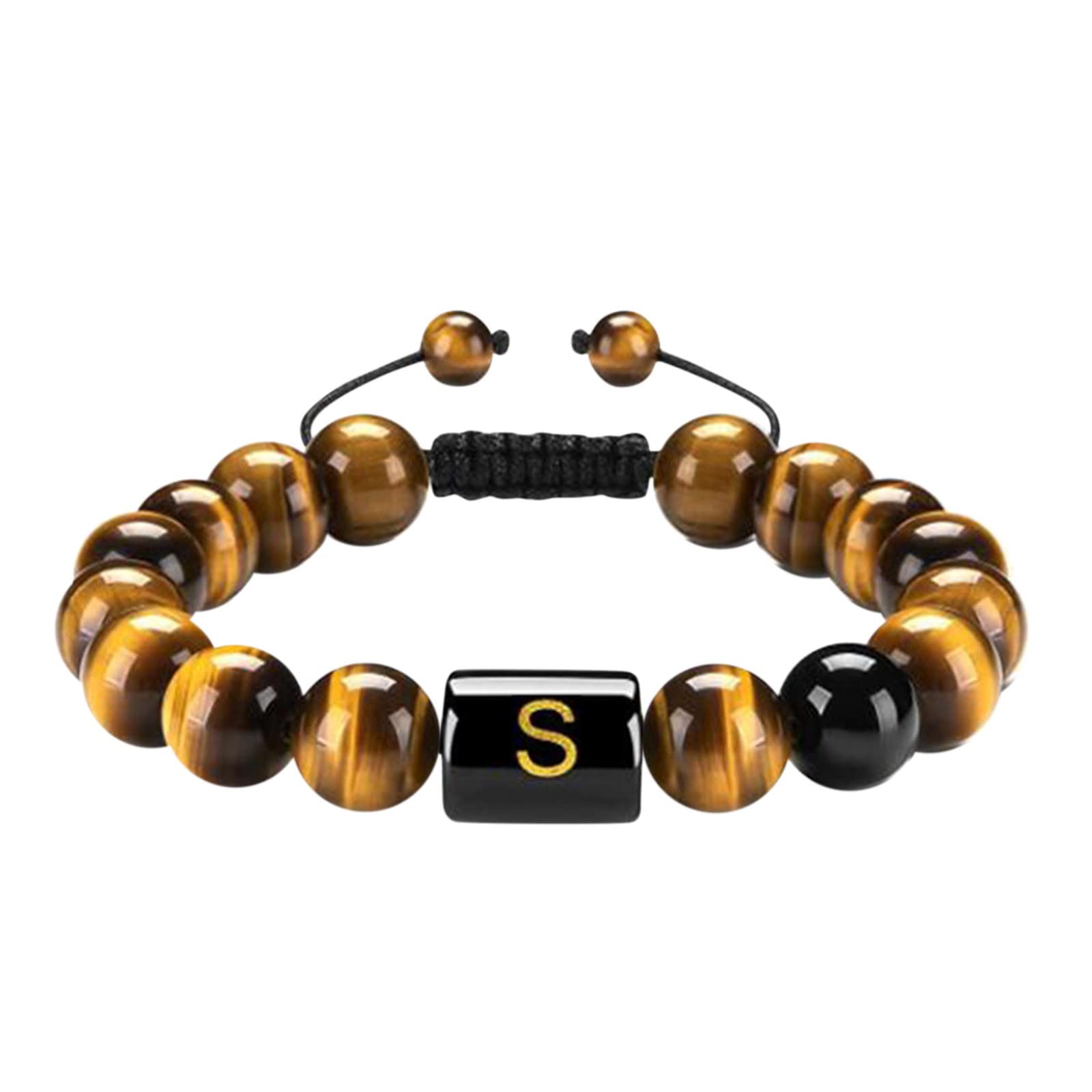 UINKISY Men's Initial Beaded Rope Bracelet - Personalized Letter Link Stone Bracelet for Running & Smart Casual Wear (Size S) | Meaningful Gift for Him, Boyfriend, Husband | Perfect for Workouts, Outdoor Activities & Everyday Fashion