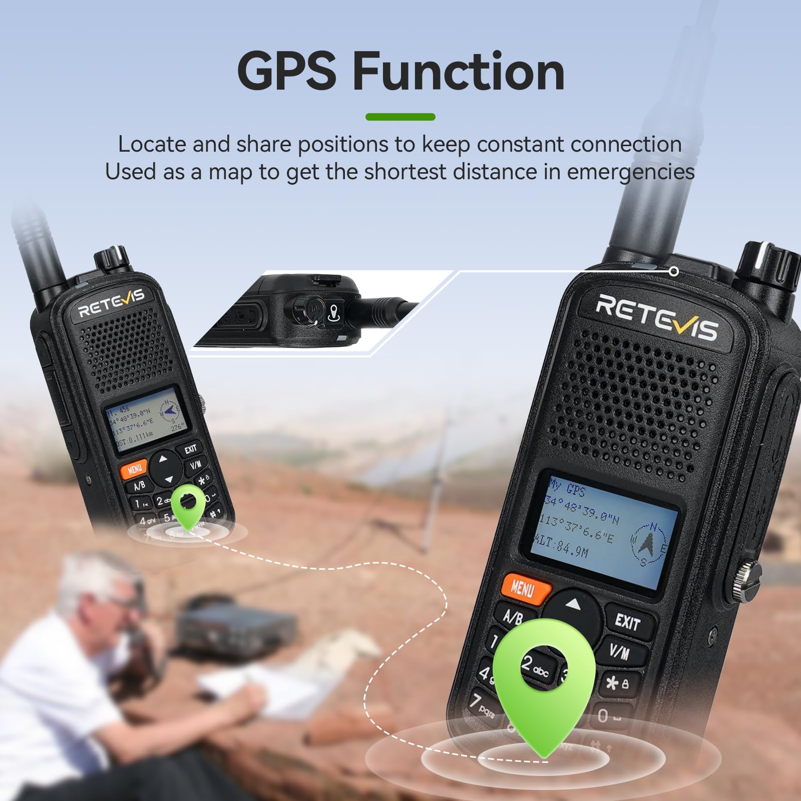 Retevis A61 IP67 Waterproof Ham Radio Walkie Talkie with GPS, 2m/70cm Dual Band FM/AM, 2200mAh Long Battery Life, USB-C Charging - Perfect for Emergency Rescue, Outdoor Hunting, Camping & Ham Radio Events (1 Pack)