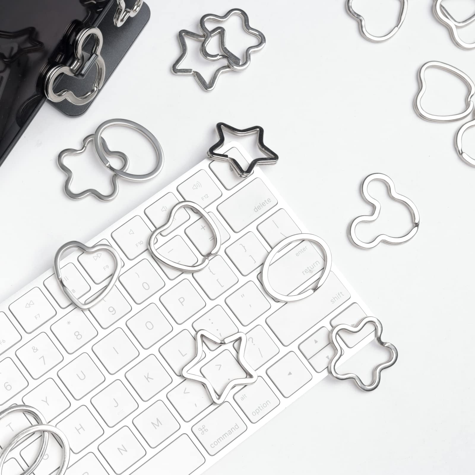 12pcs Heart Keychain Rings - Silver Metal Key Holders for Home, Car & Office