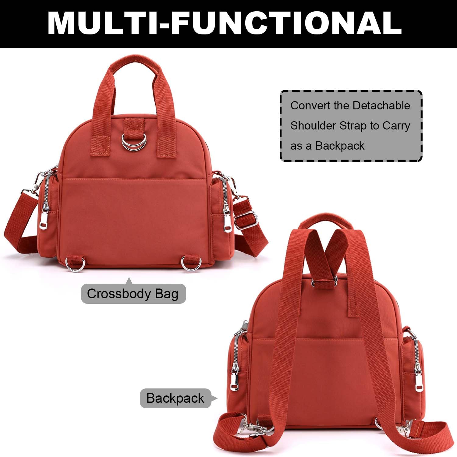 YouNuo Women's Convertible Shoulder Handbag to Backpack - Lightweight Nylon Crossbody Purse with Multiple Pockets - Perfect for Work, Travel & Daily Use