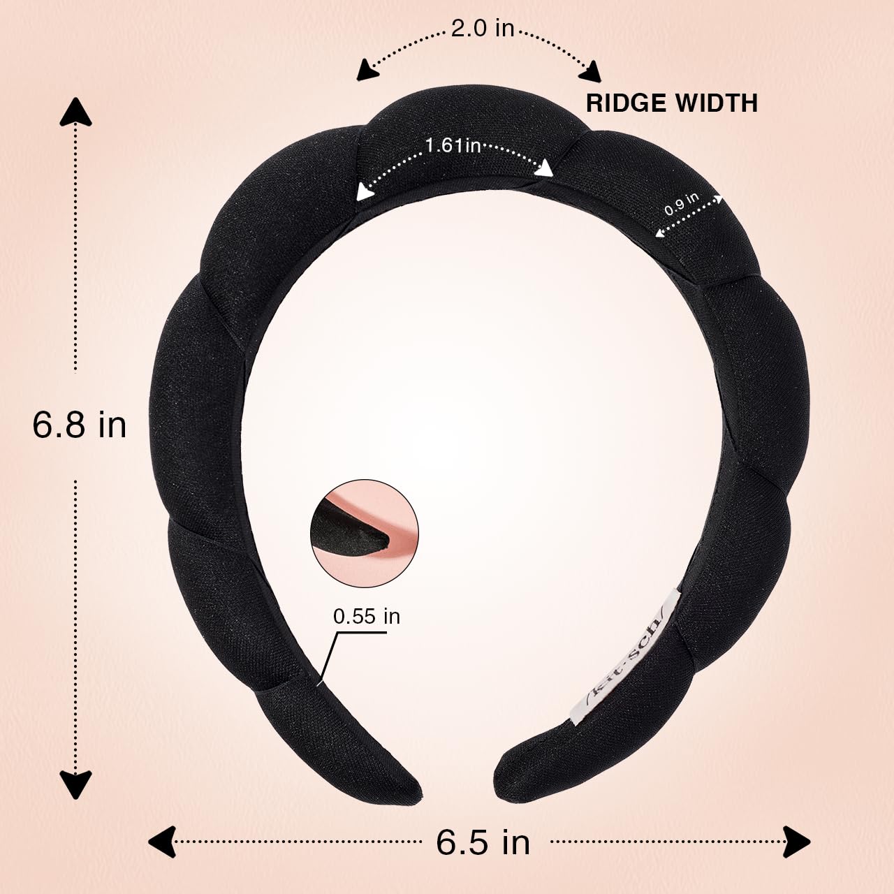 Kitsch Puffy Headband for Women & Girls - Soft Recycled Fabric Hair Accessory for Face Washing, Skincare & Self Care (Black, 1Pc) - Perfect for Spa Days, Makeup Routine & Relaxation at Home
