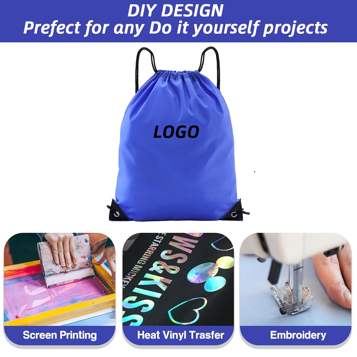 10 Pack Blue Drawstring Backpacks - Bulk Cinch Bags for Gym, Travel & Sports | Lightweight Unisex String Bags for School, Beach & Outdoor Activities